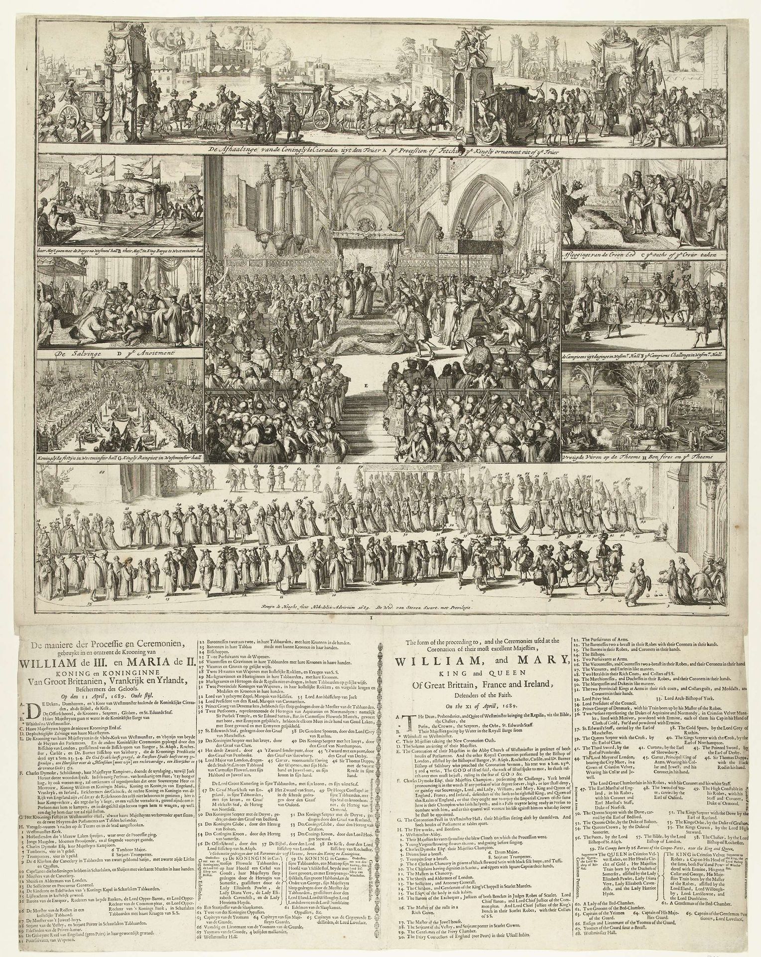 Procedures en ceremoniën rond de kroning van Willem en Maria tot koning en koningin van Engeland, 1689 by Romeyn de Hooghe
