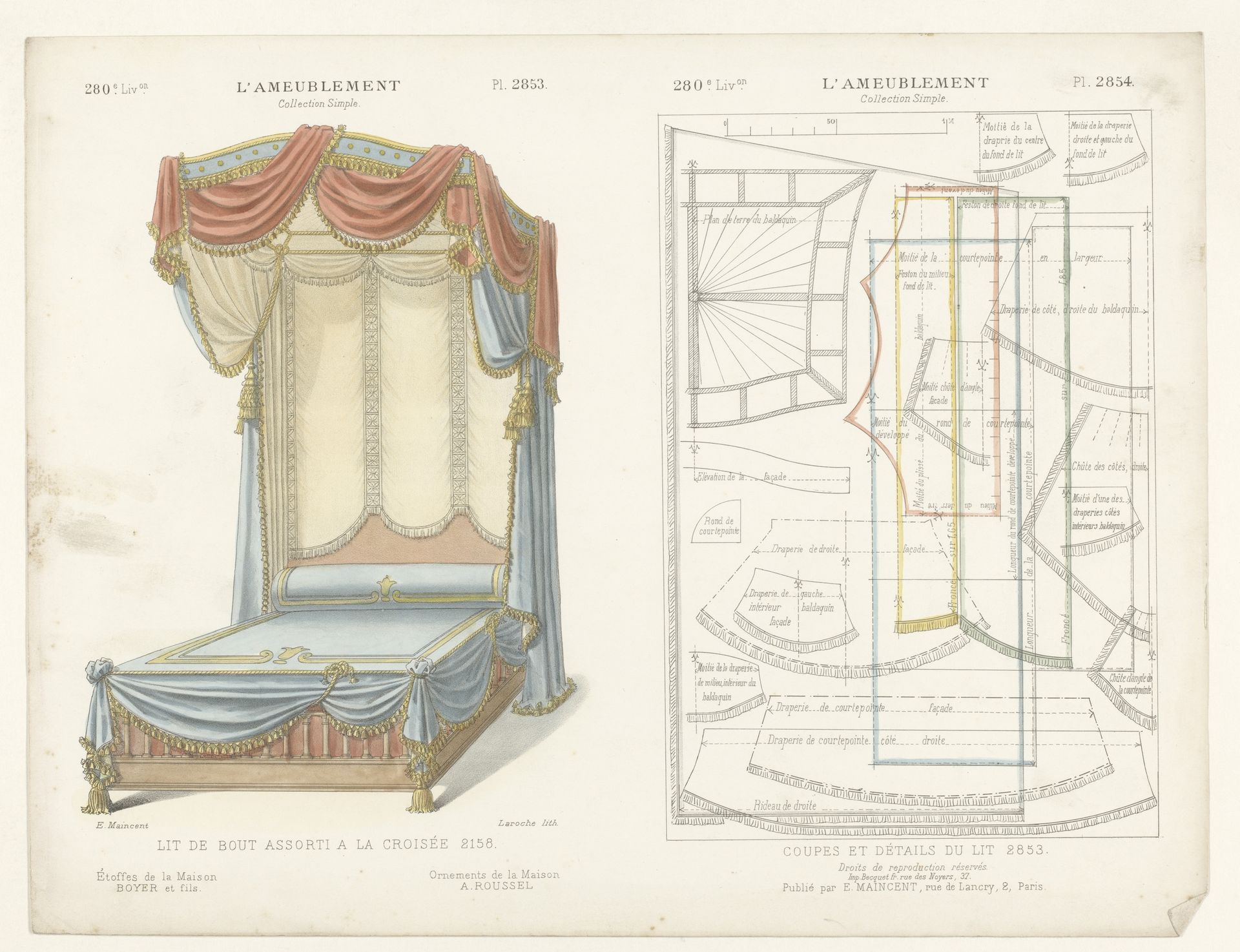 Hemelbed met draperieën by Léon Laroche