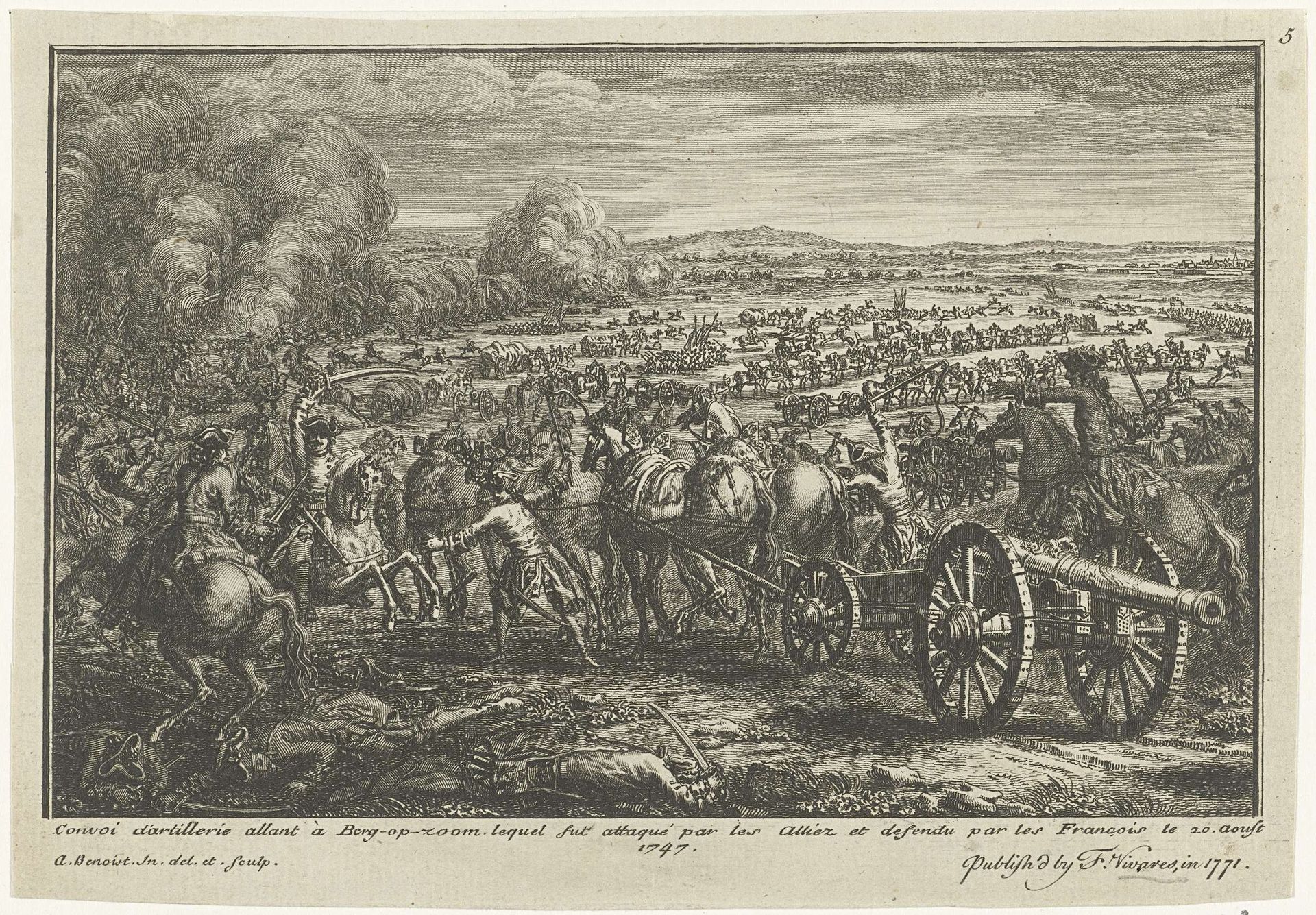 Aanval van Geallieerden op een Franse artillerietransport, 1747 by Antoine Benoist