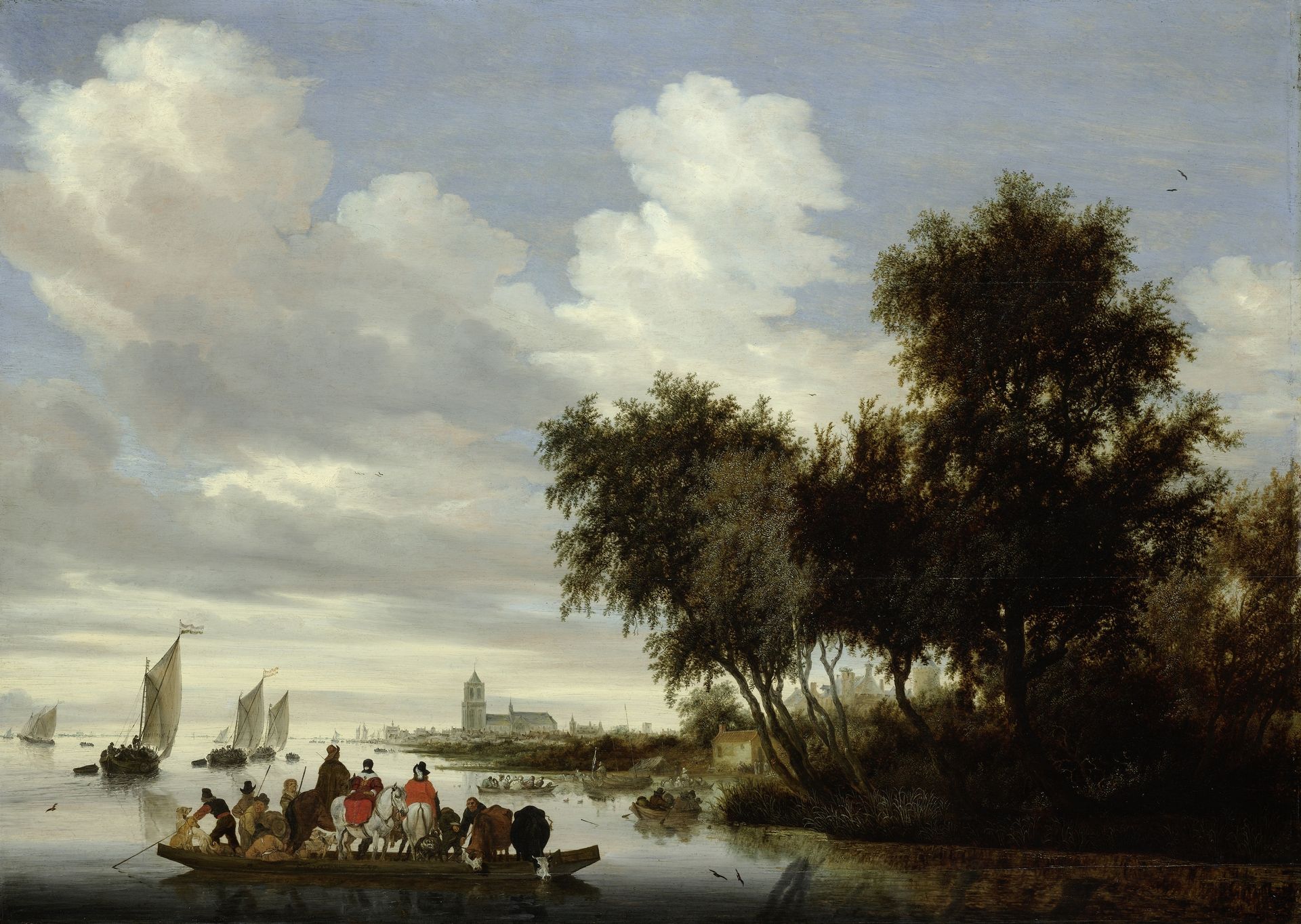 River Landscape with Ferry by Salomon van Ruysdael
