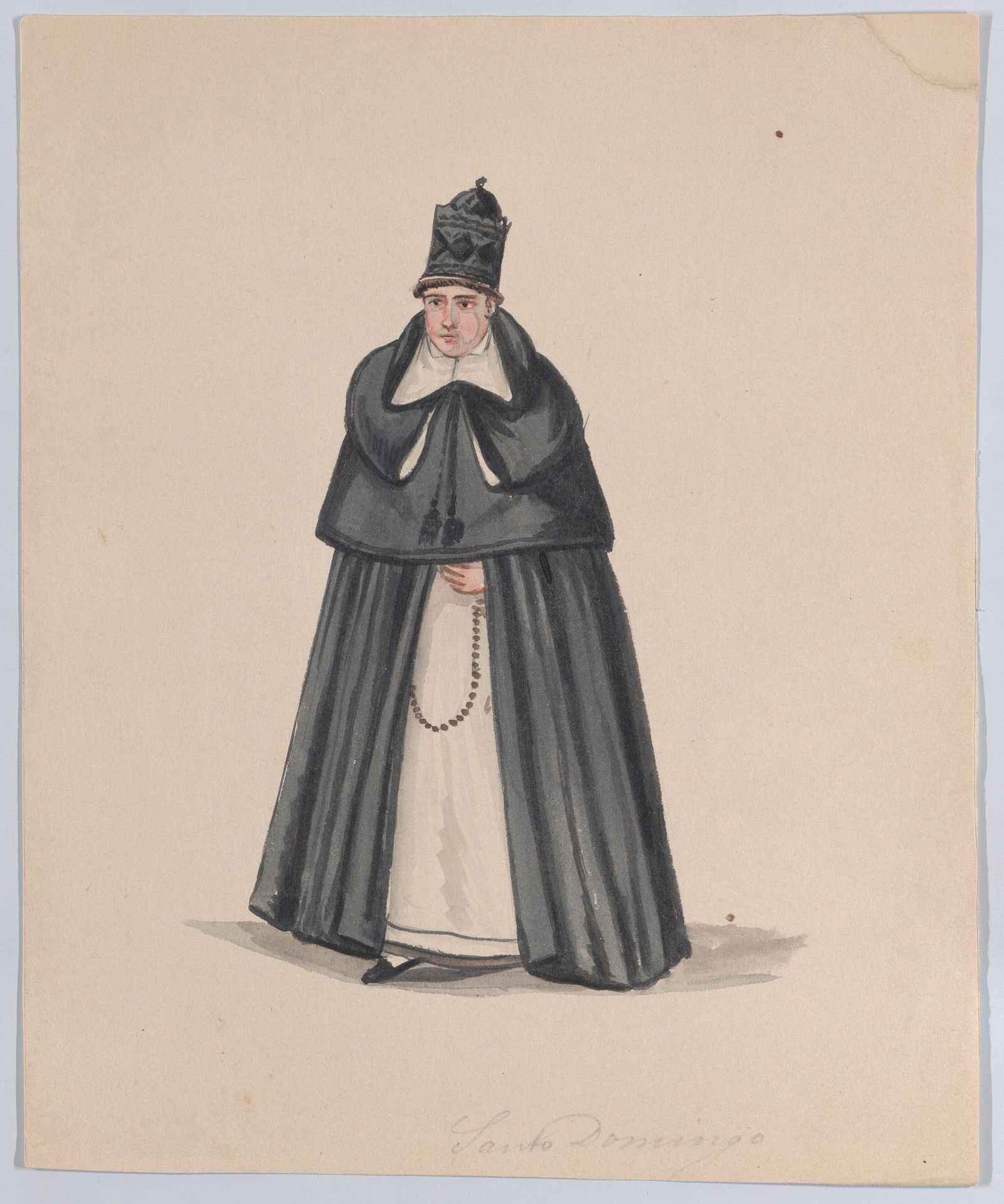 A priest from the order of Santo Domingo (Saint Dominic), from a group of drawings depicting Peruvian dress by Francisco (Pancho) Fierro