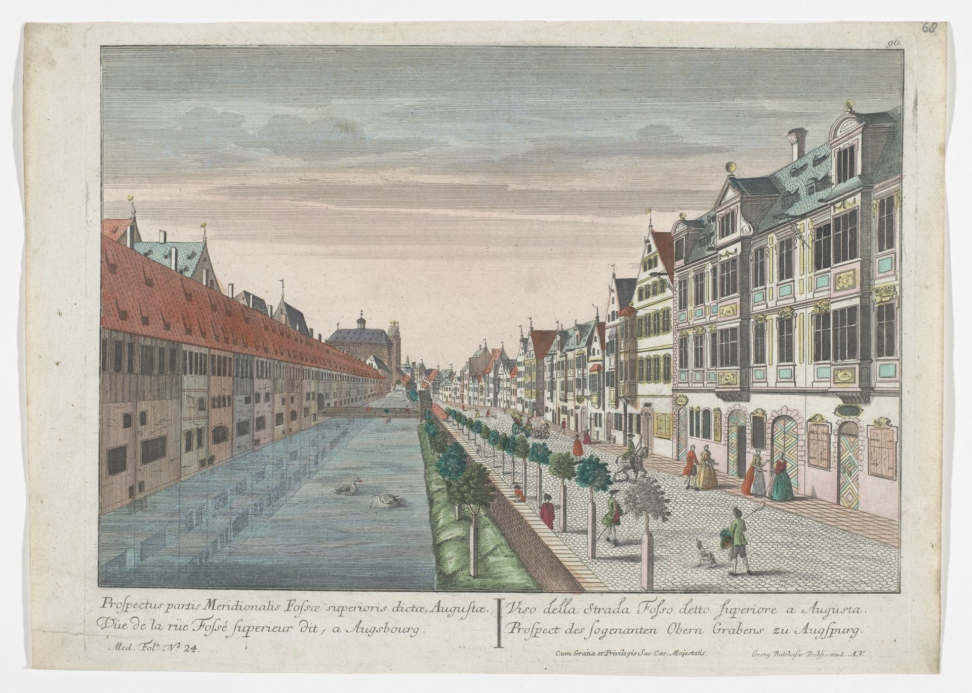 Gezicht op de Oberer Graben te Augsburg by Georg Balthasar Probst