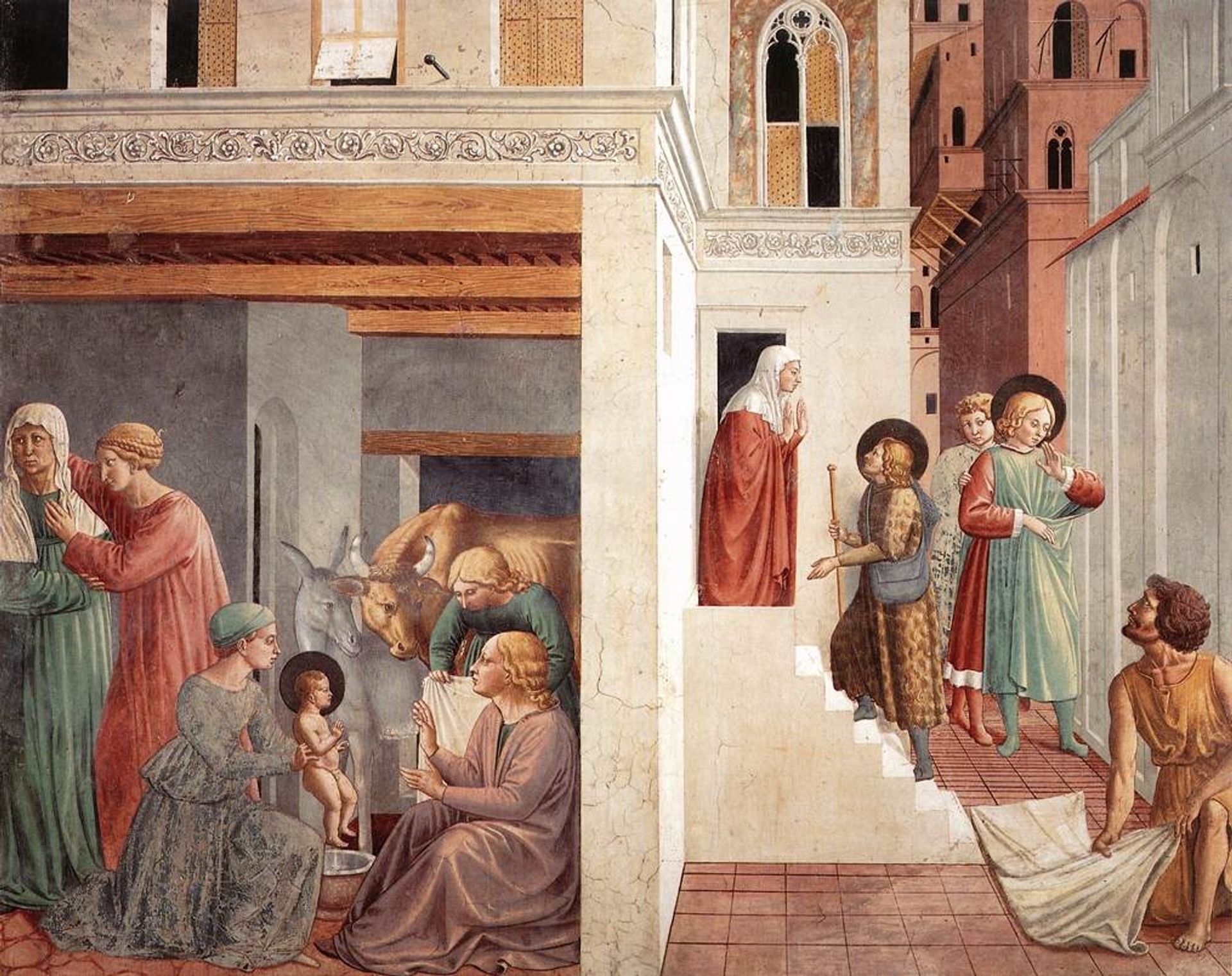 Birth of St. Francis, Prophecy of the Birth by a Pilgrim, Homage of the Simple Man by Benozzo Gozzoli