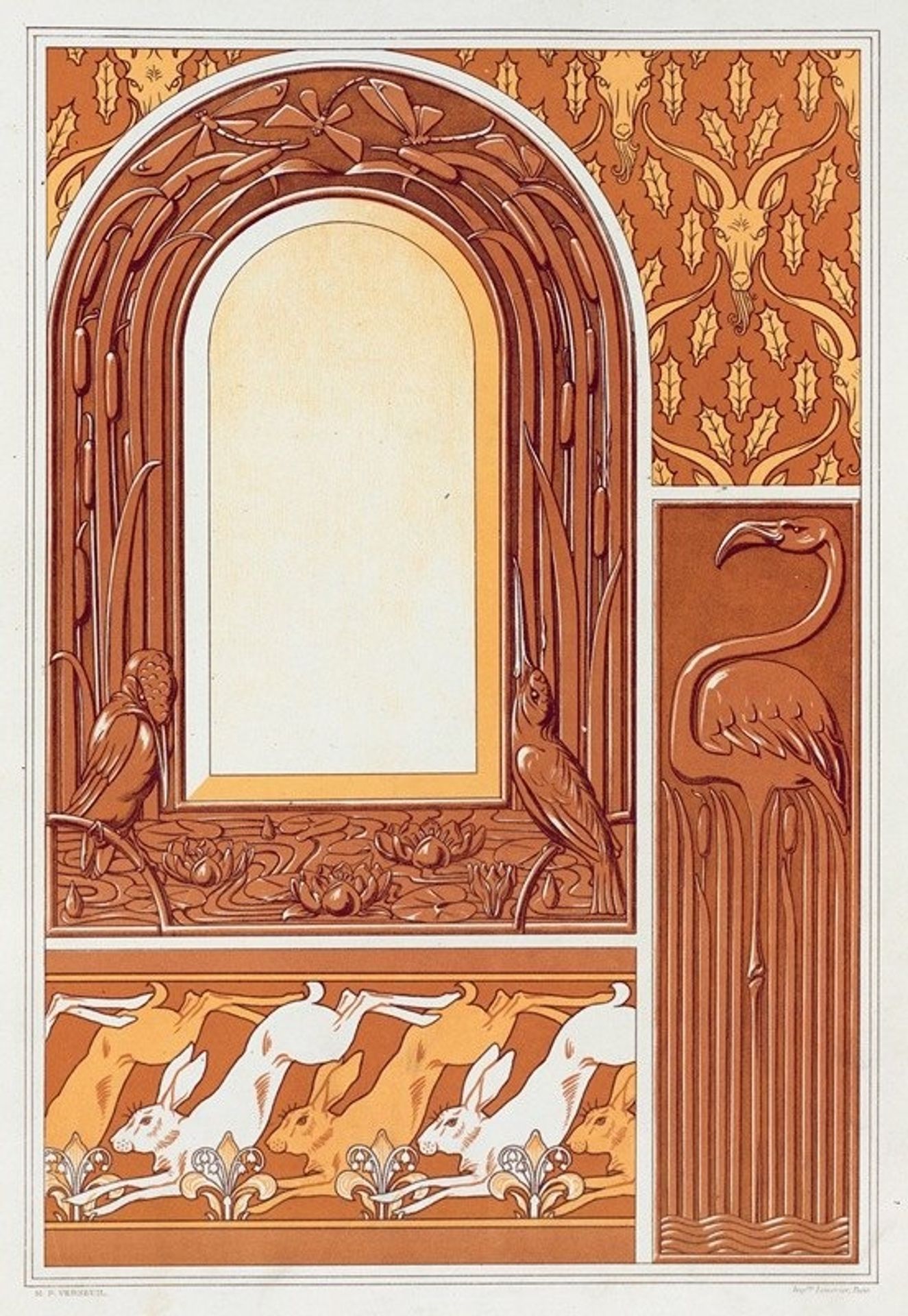 Têtes de chèvres, semis. Flamant, plaque cuivre fondu. by Maurice Pillard Verneuil