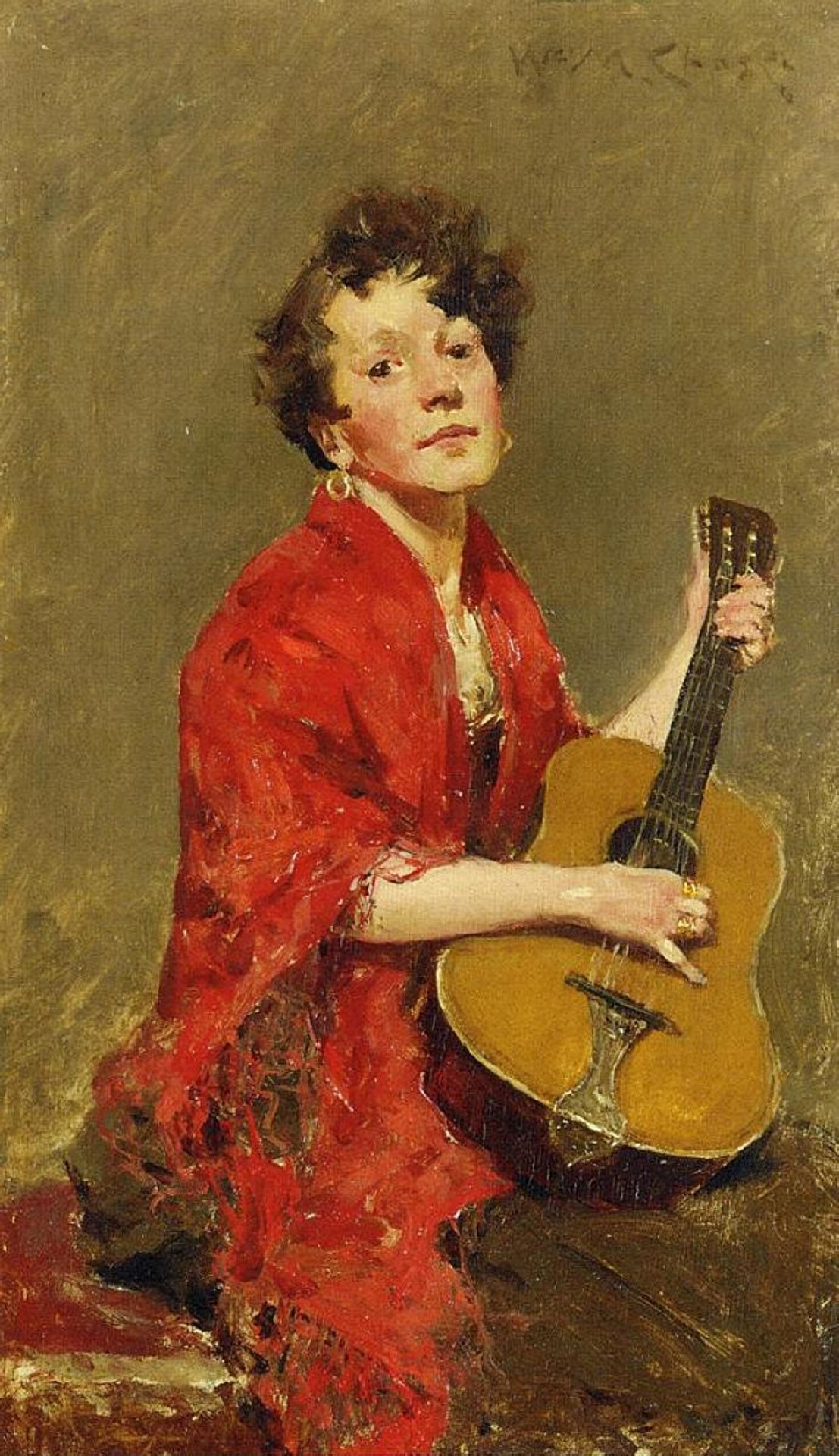 Girl with Guitar by William Merritt Chase