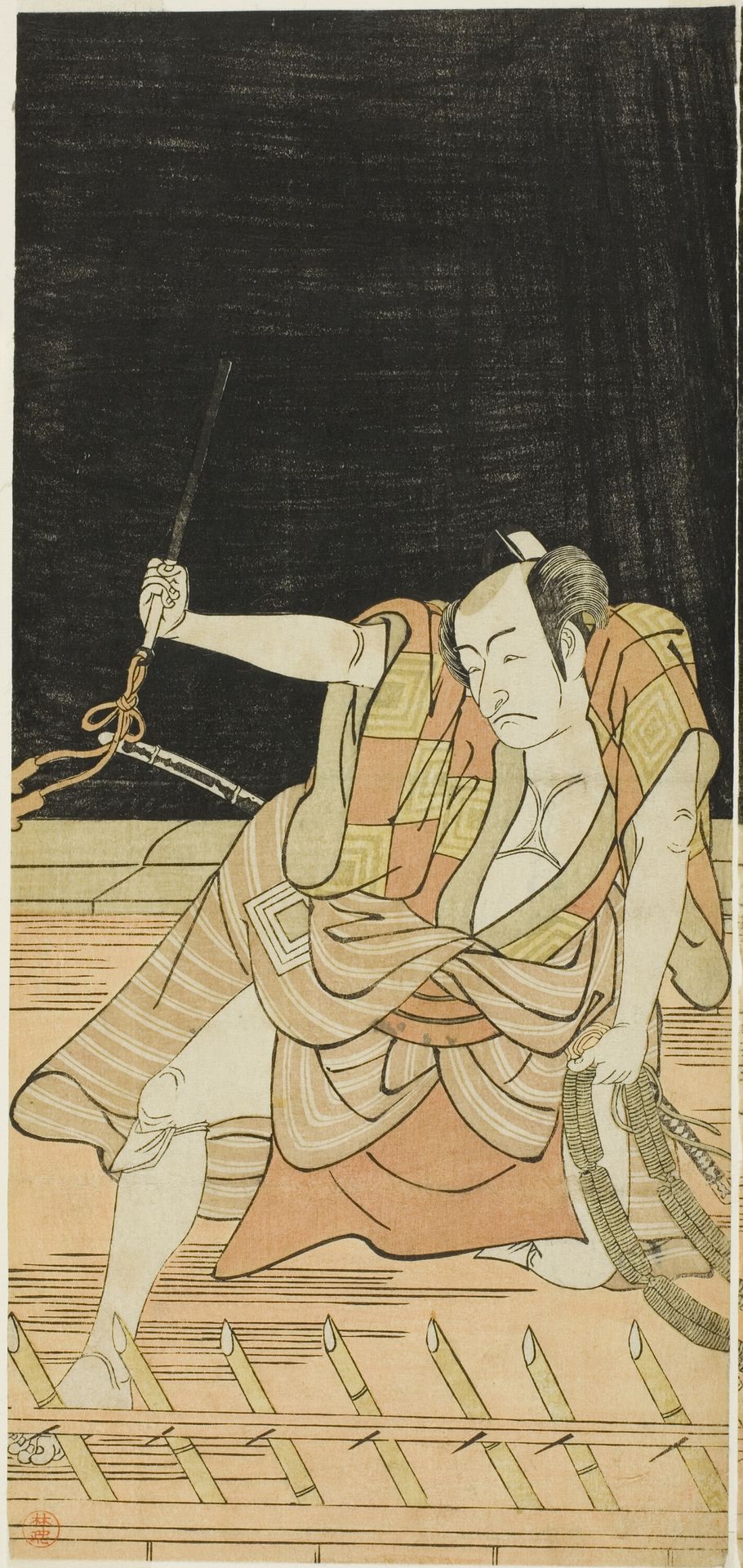 The Actor Ichikawa Danjuro V as Issun Tokubei in Act Eight of the Play Natsu Matsuri Naniwa Kagami (Mirror of Osaka in the Summer Festival), Performed at the Morita Theater from the Seventeenth Day of the Seventh Month, 1779 by Katsukawa Shunkō