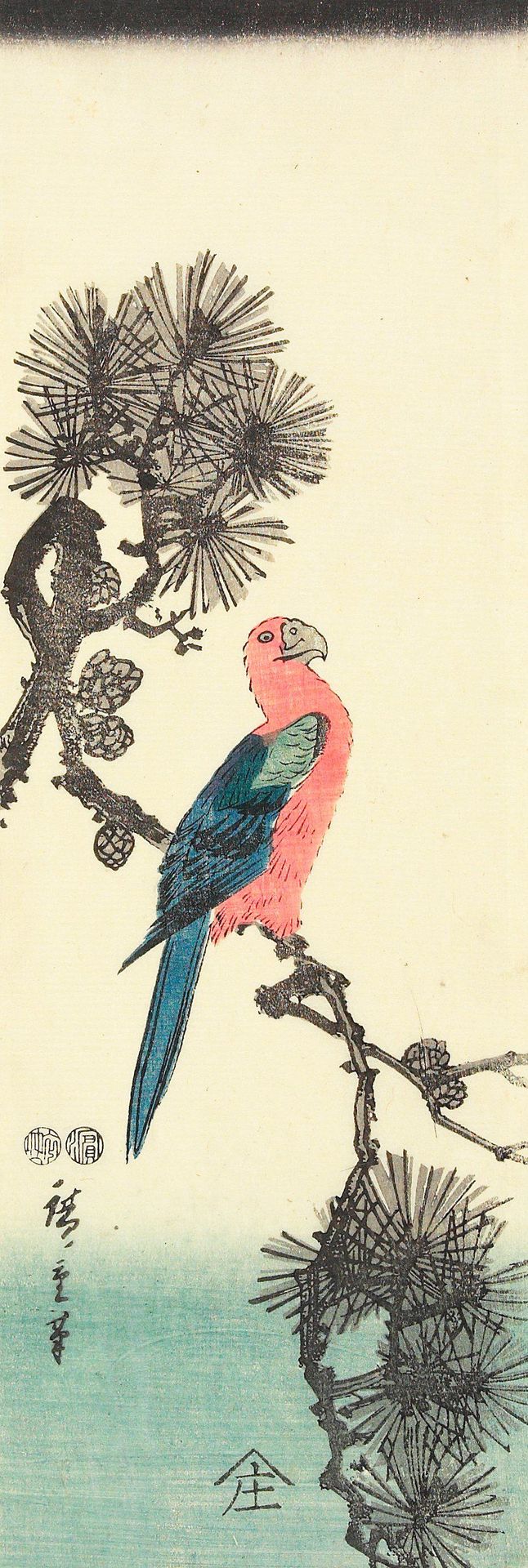 Macaw on Pine Branch by Utagawa Hiroshige