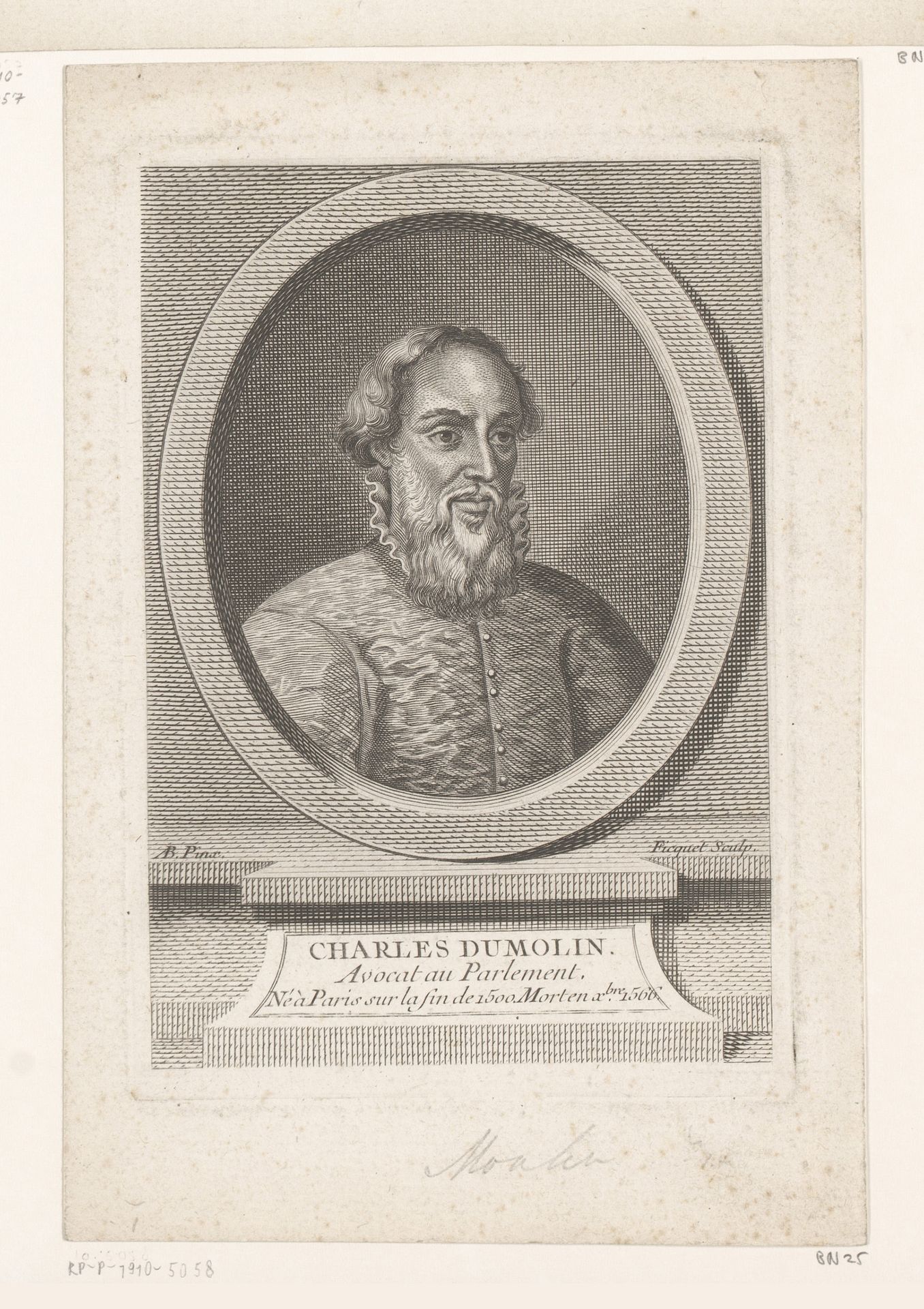 Portret van Charles Dumoulin by Etienne Ficquet