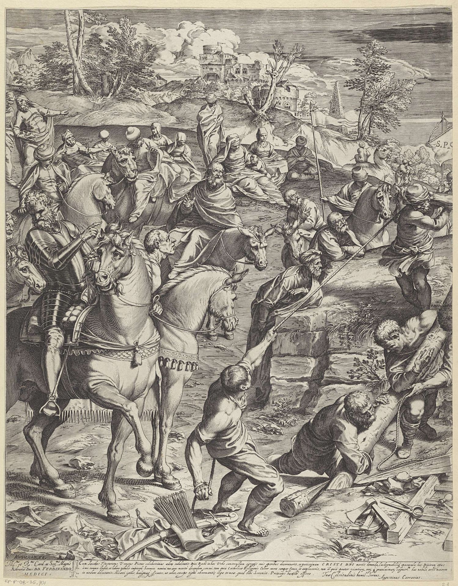 Kruisiging van Christus (linker deel) by Agostino Carracci