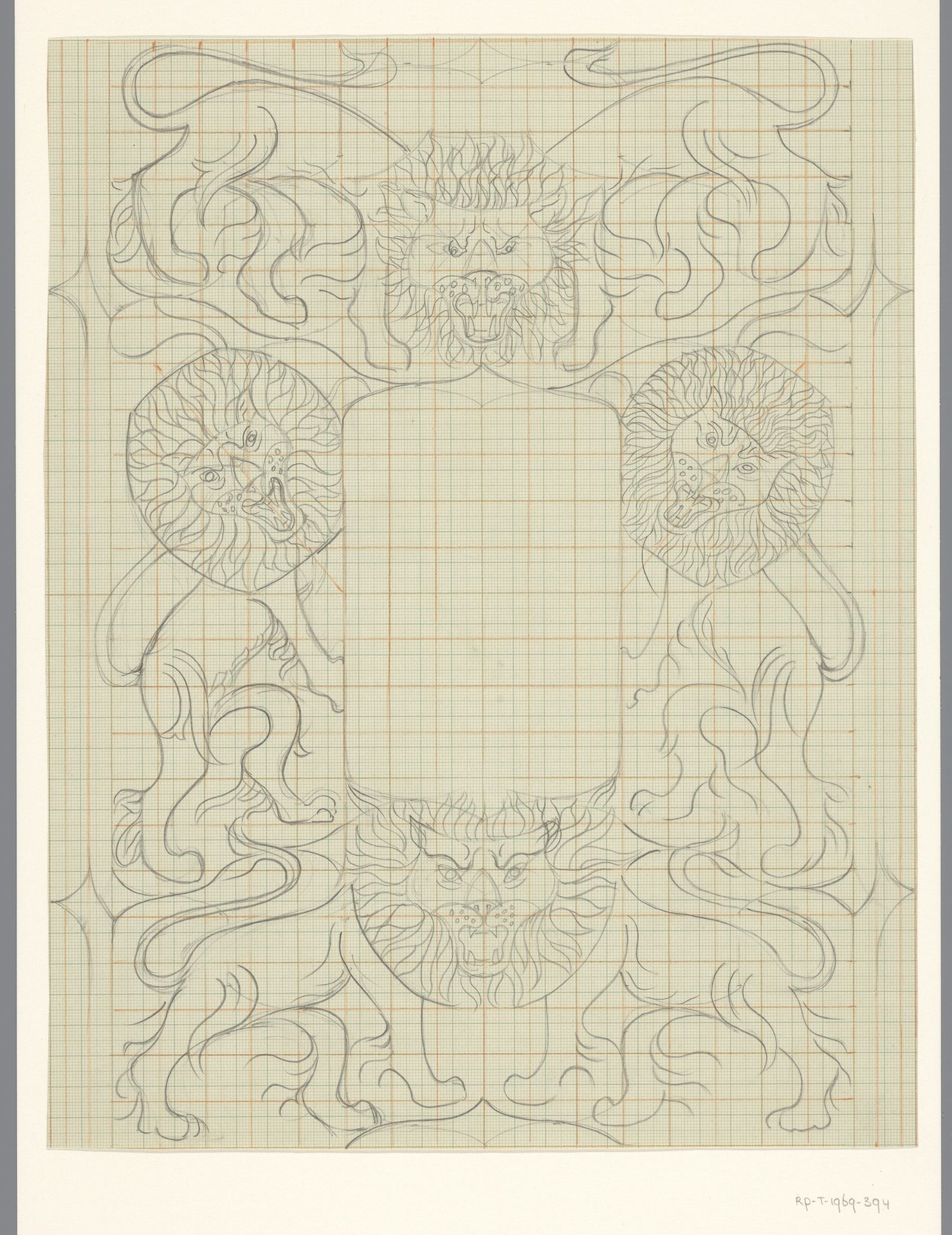 Ornamentaal ontwerp met leeuwen by Carel Adolph Lion Cachet