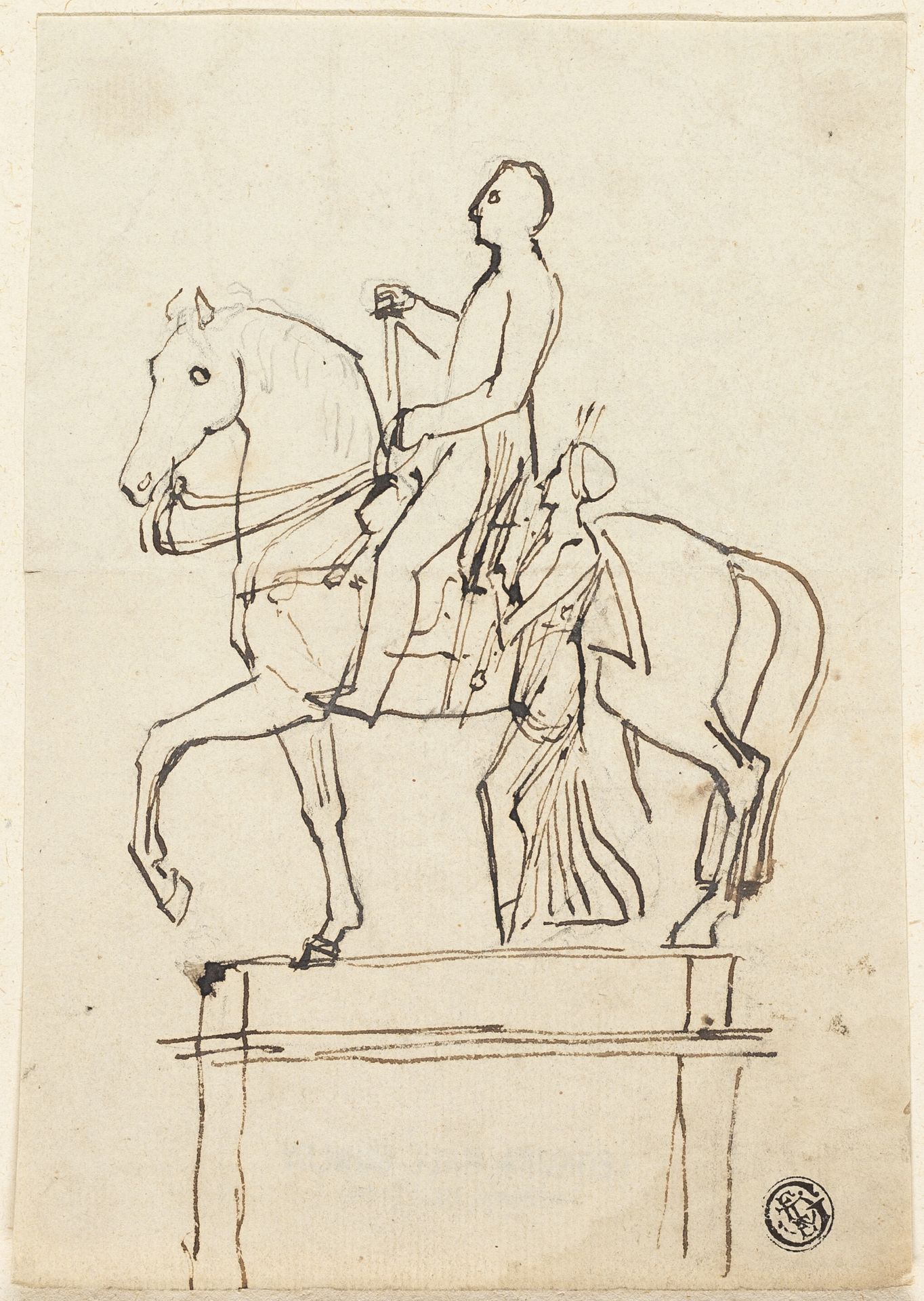 Sculpture of a Horseman Accompanied by Standing Woman by Thomas Stothard