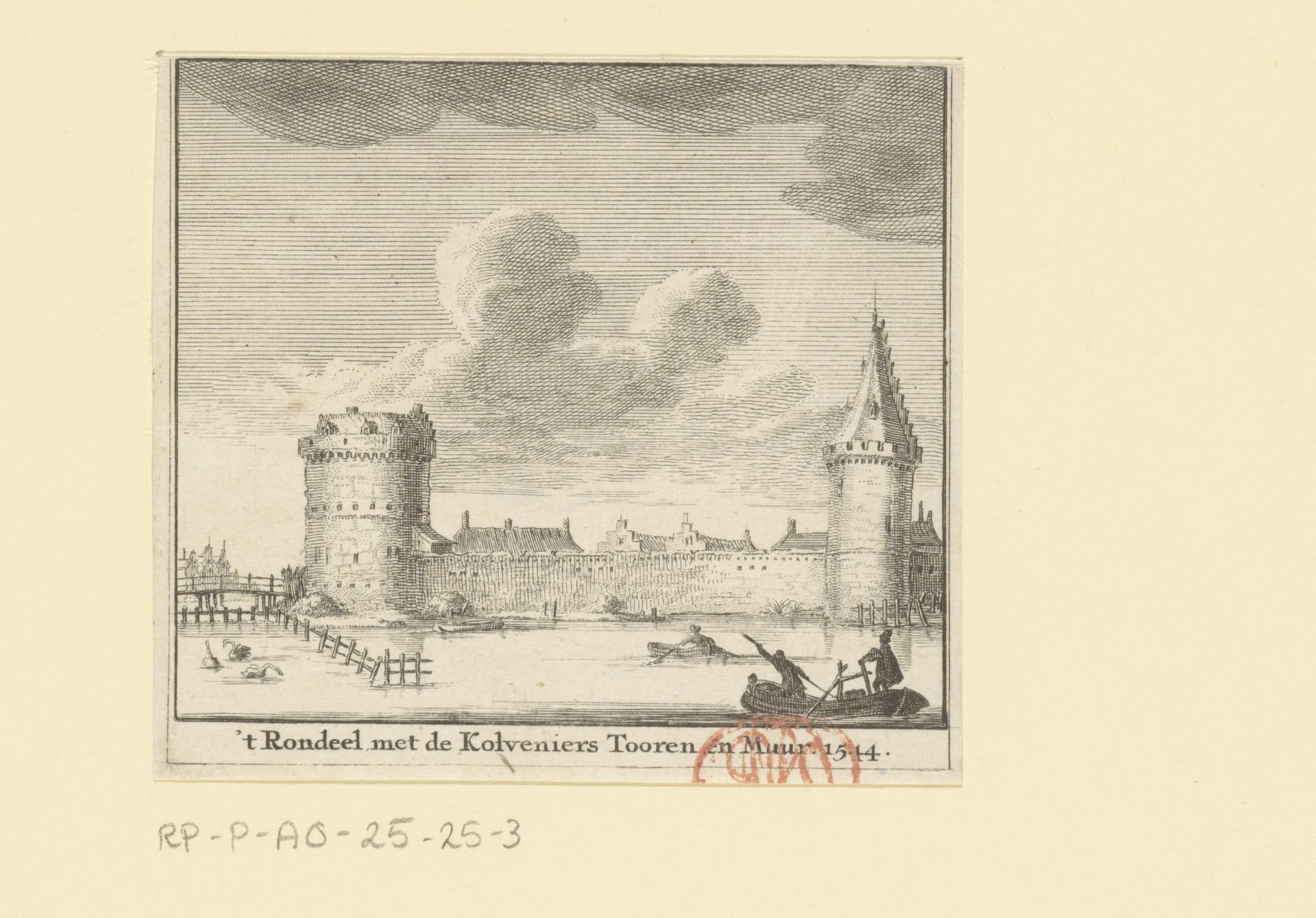 Gezicht op een deel van de stadsmuur van Amsterdam met de toren Swych Utrecht, 1544 by Jan Goeree