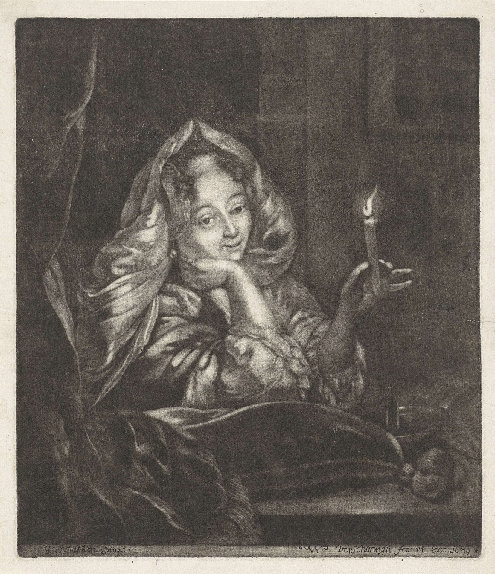 Jonge vrouw met een kaars by Willem Verschuring
