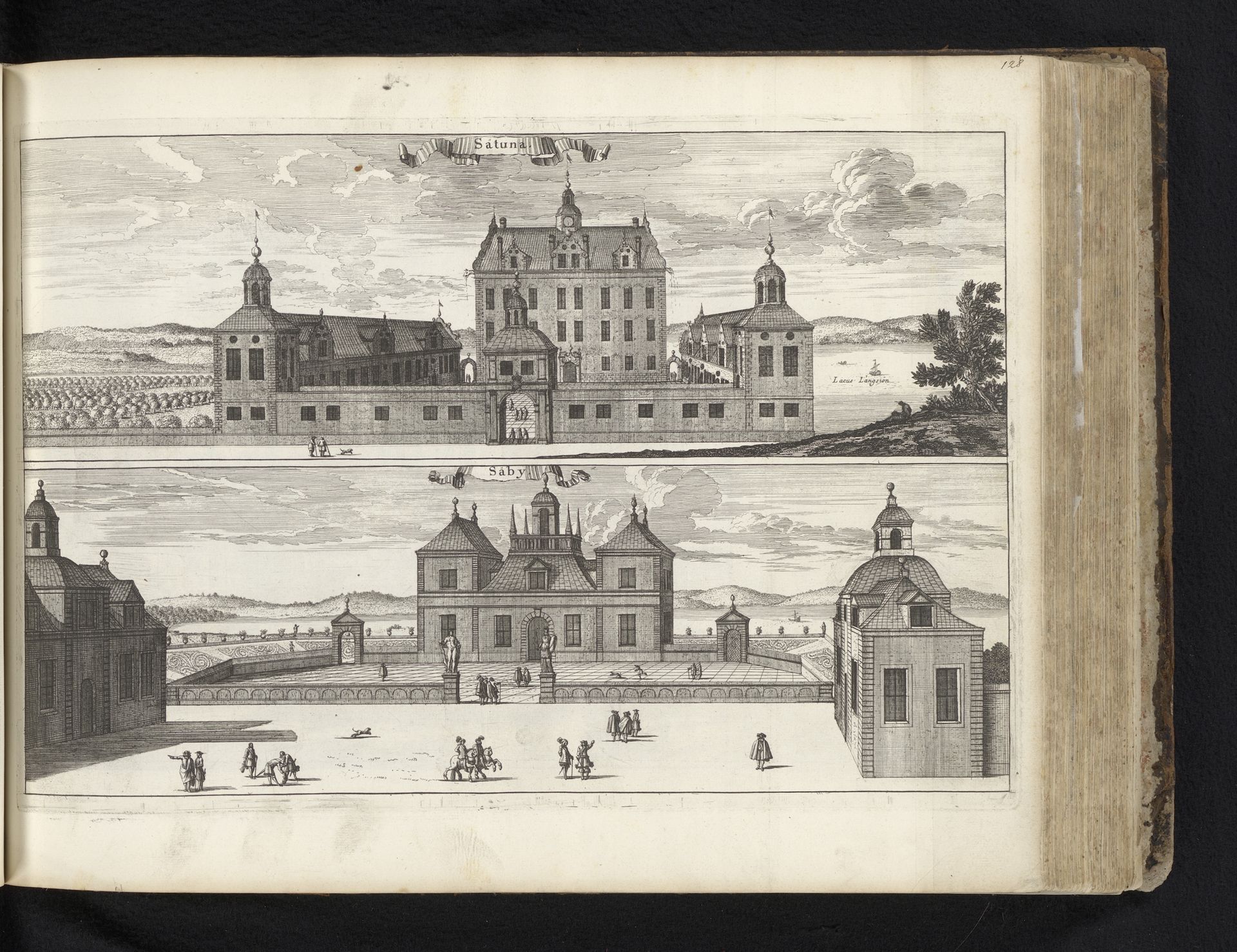Gezicht op landhuis Sätuna en herenhuis Saby by Jean Lepautre