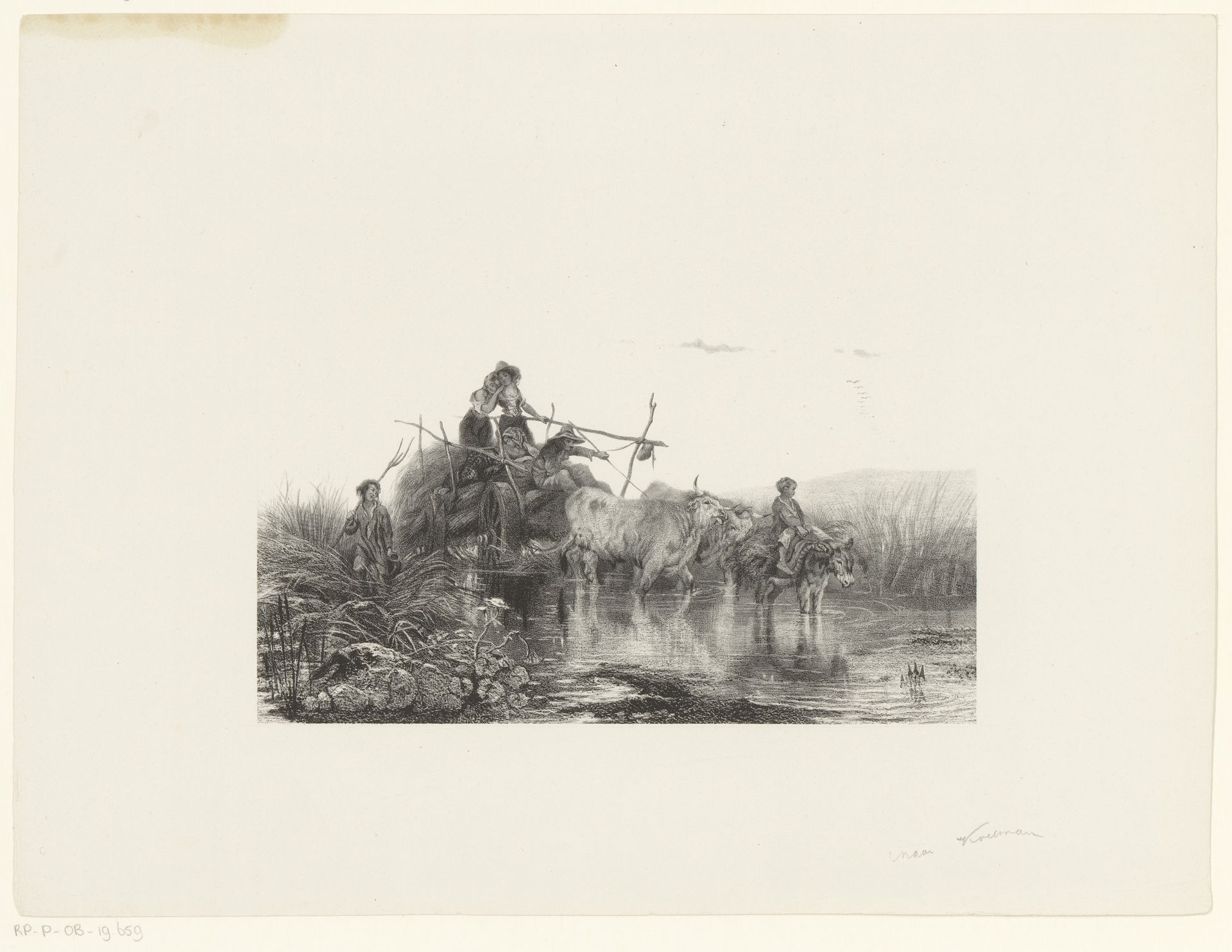 Hooiwagen rijdt door plas by Frederik Hendrik Weissenbruch