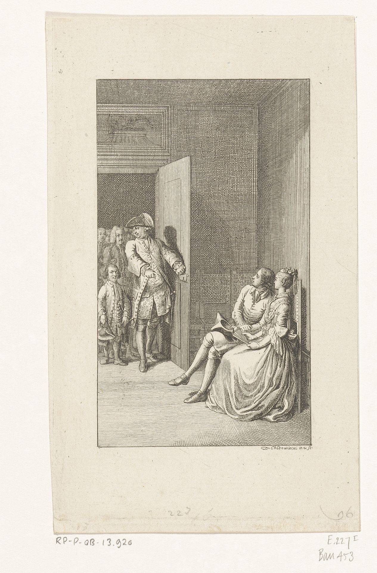 John Buncle en Miss Spence gestoord door de Ierse vriendengroep by Daniel Nikolaus Chodowiecki