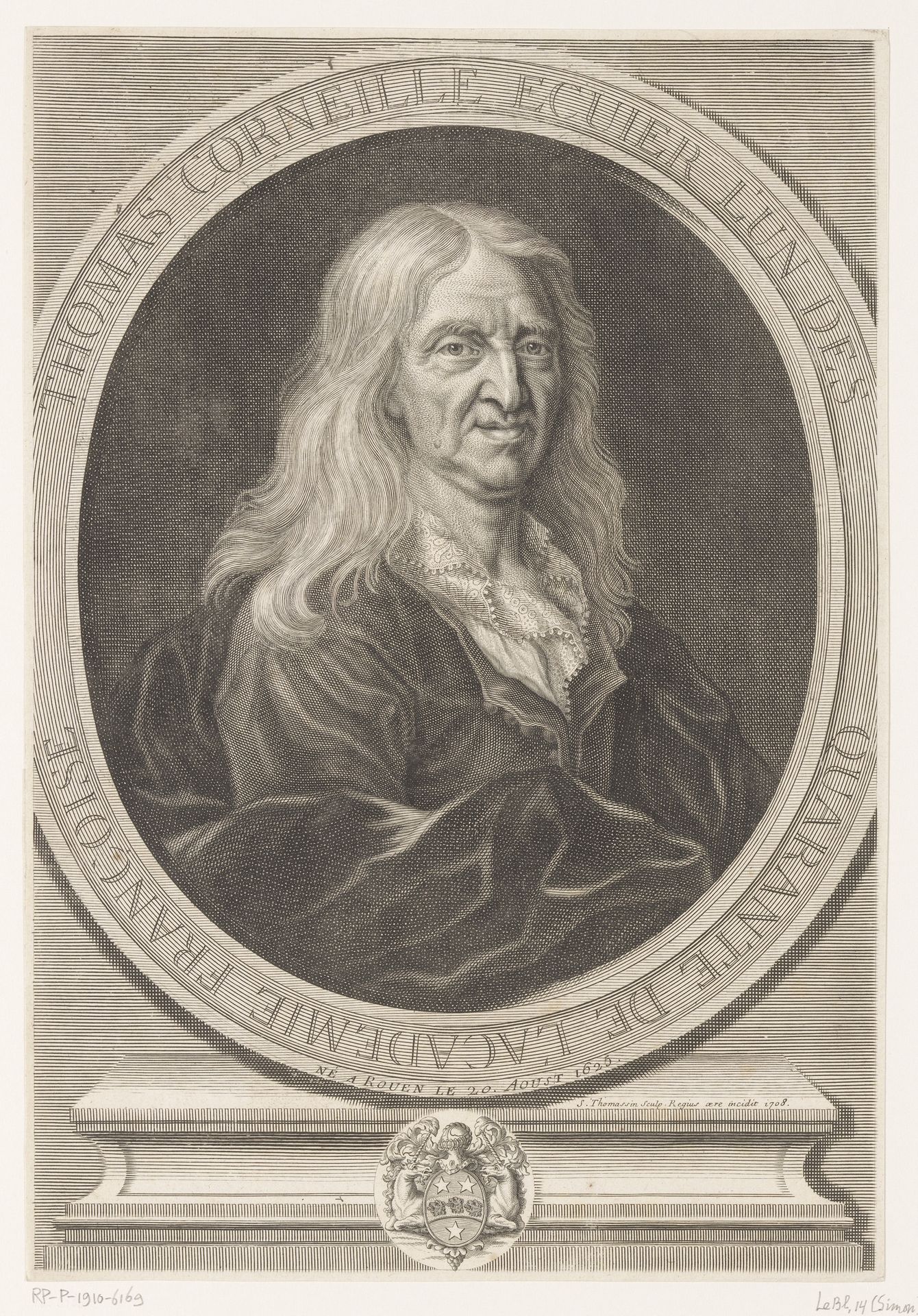Portret van Thomas Corneille in ovale lijst by Simon Thomassin