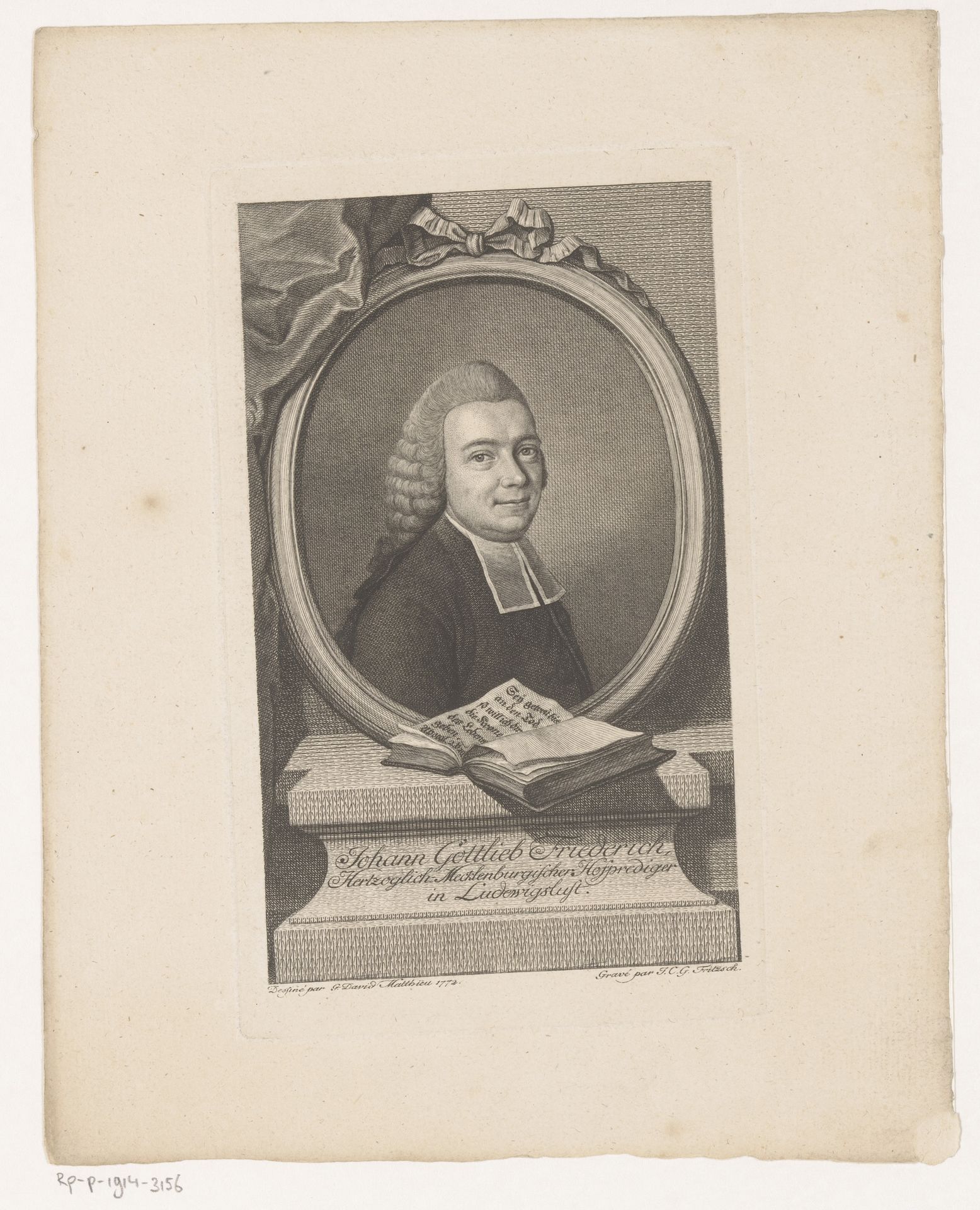 Portret van Johann Gottlieb Friederich by Johann Christian Gottfried Fritzsch