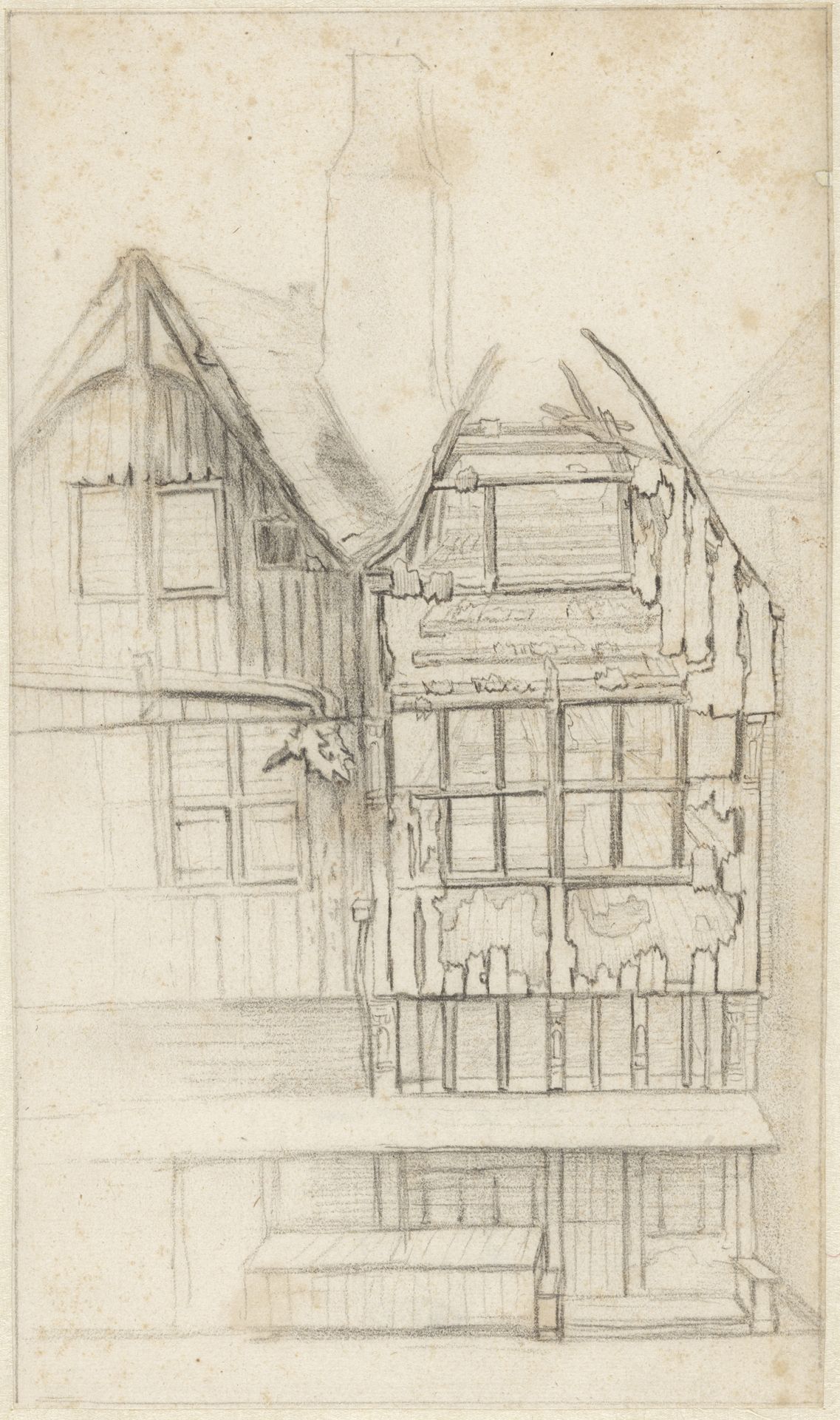 Twee uitgebrande huizen in de Oude Nieuwstraat, 1682 by Jan van der Heyden