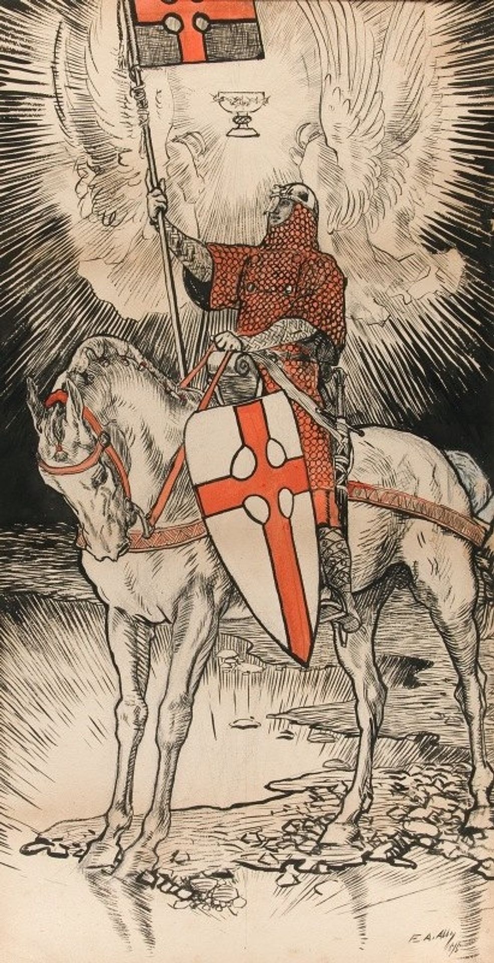 Drawing for the poster publicizing the exhibition for and publication of the book of Abbey’s Quest of the Holy Grail in New York City by Edwin Austin Abbey