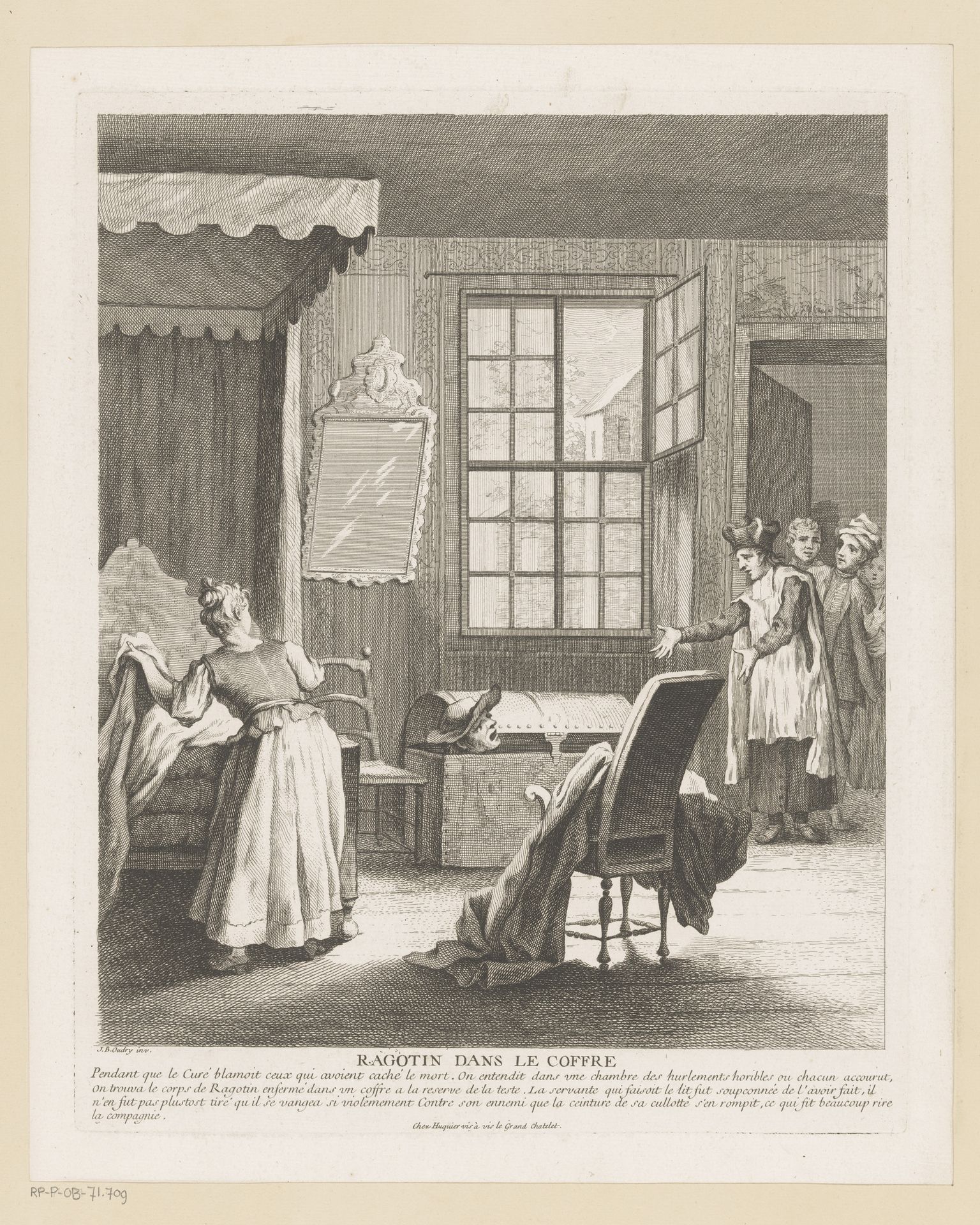 Slaapkamerinterieur met Ragotin in een kist by Gabriel Huquier