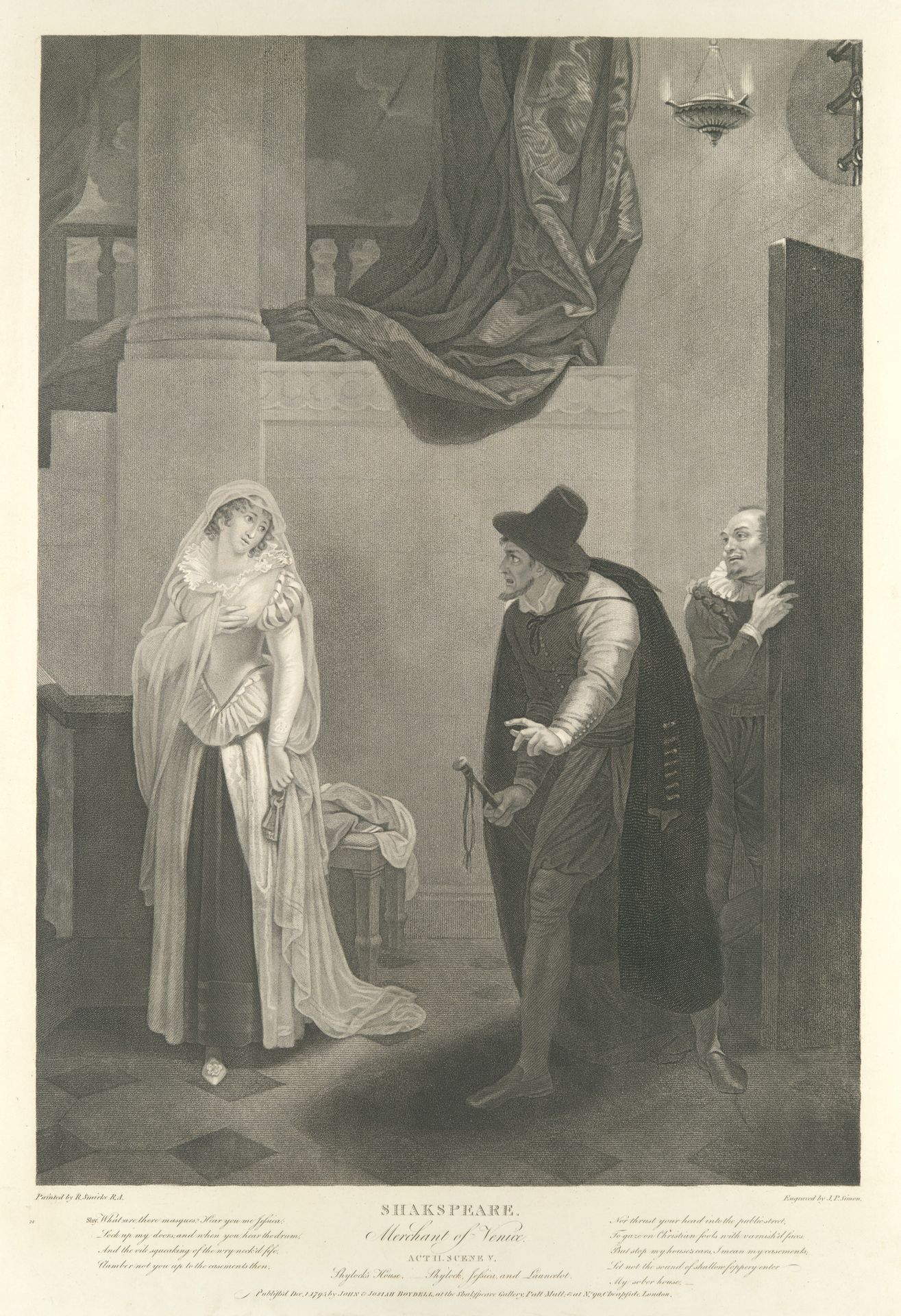 Shylock's House–Shylock, Jessica and Launcelot (Shakespeare, Merchant of Venice, Act 2, Scene 5) by Peter Simon