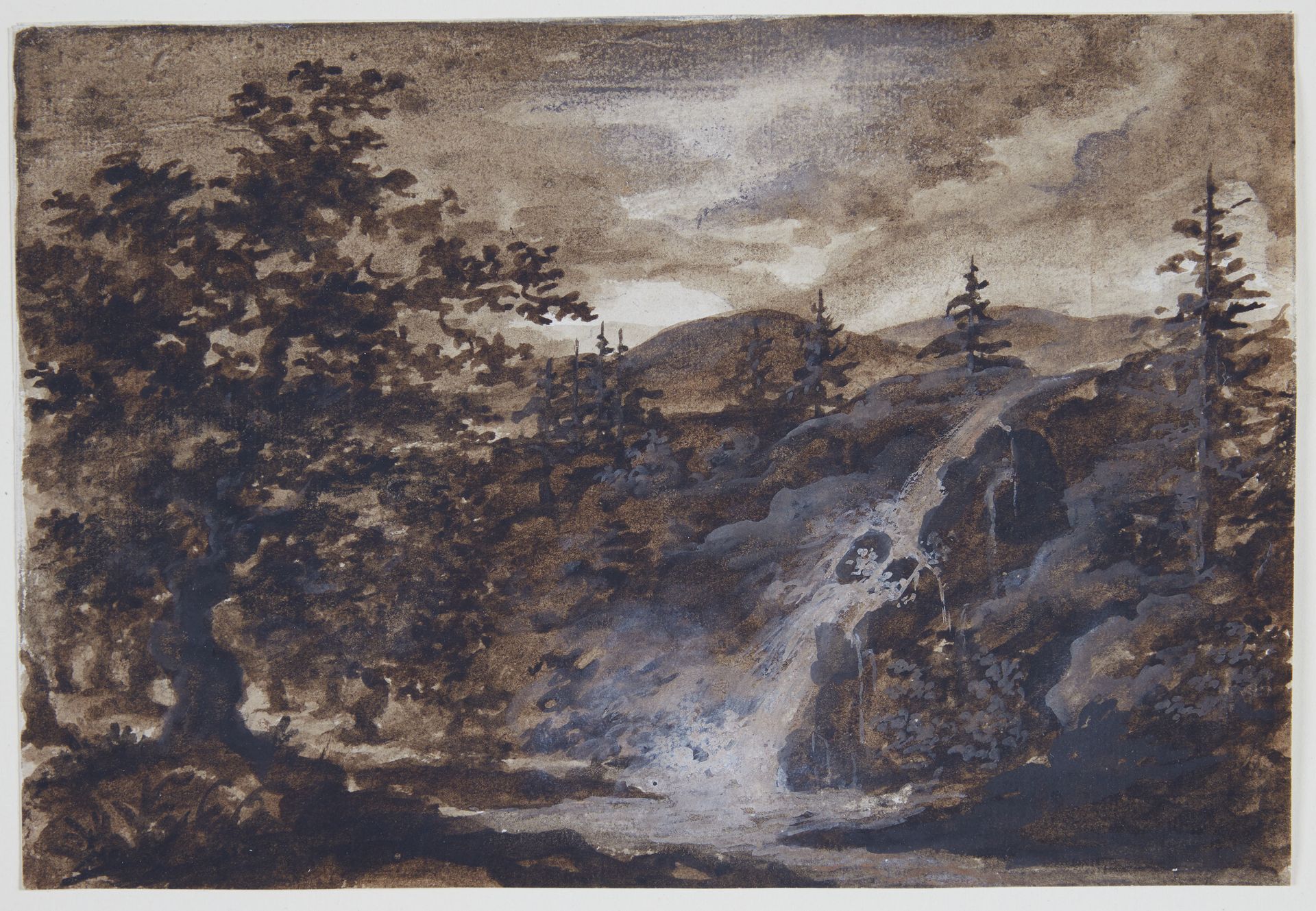 Landskab med klipper, træer og en flod by Thomas Fearnley
