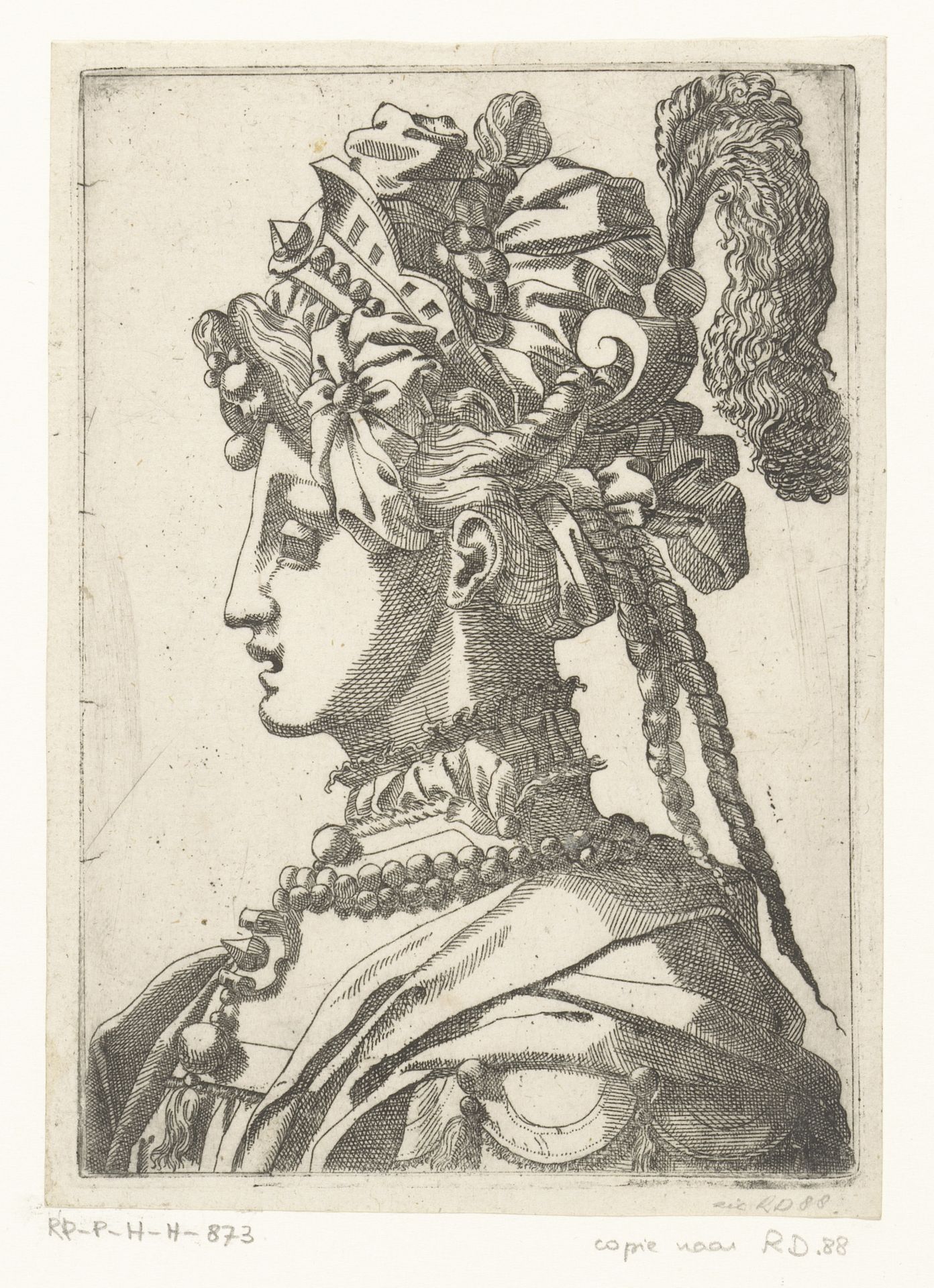 Vrouw met masker en fantasie hoofdbedekking by Anonymous