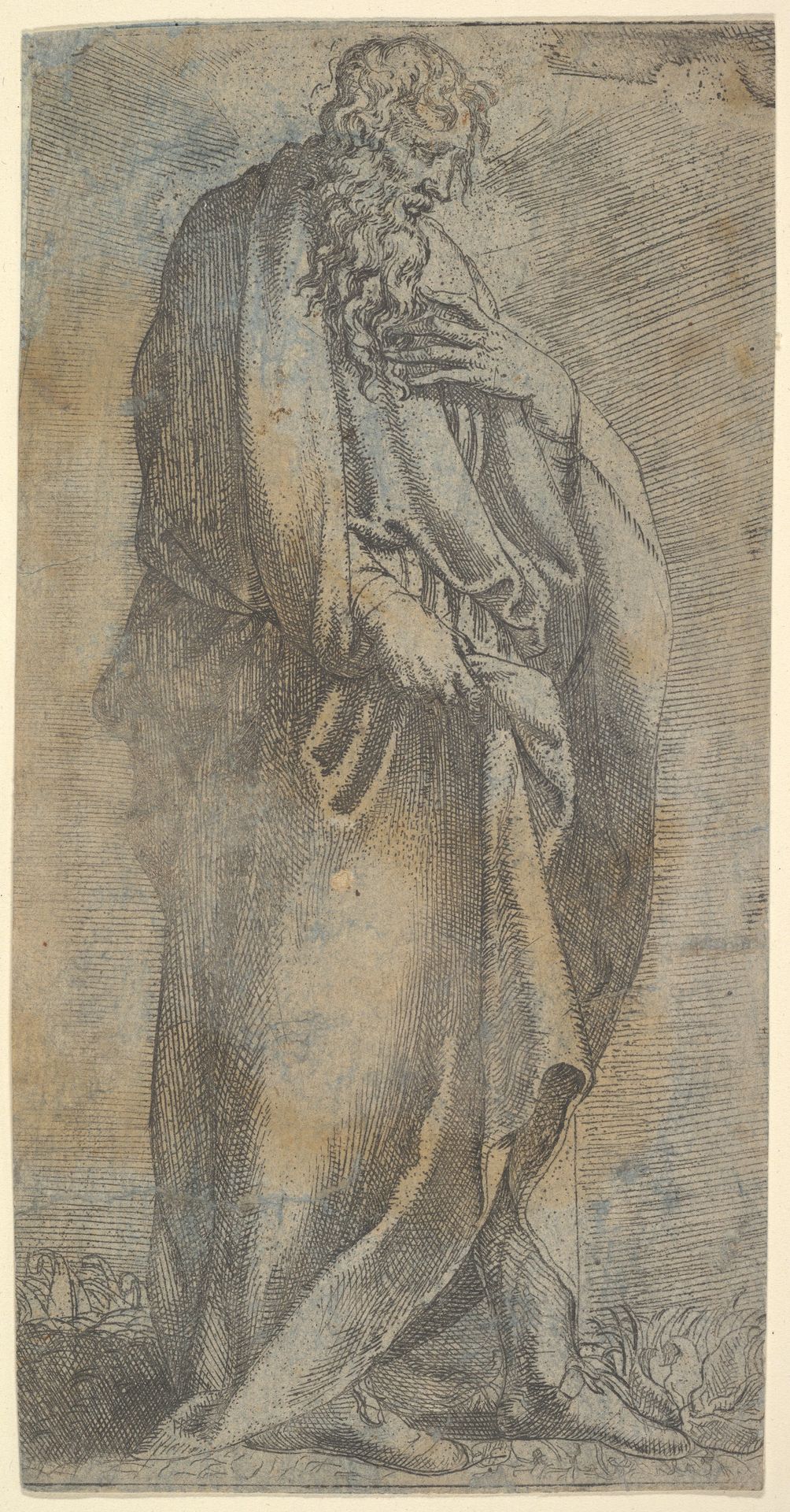 Heavily draped male Figure by Anonymous