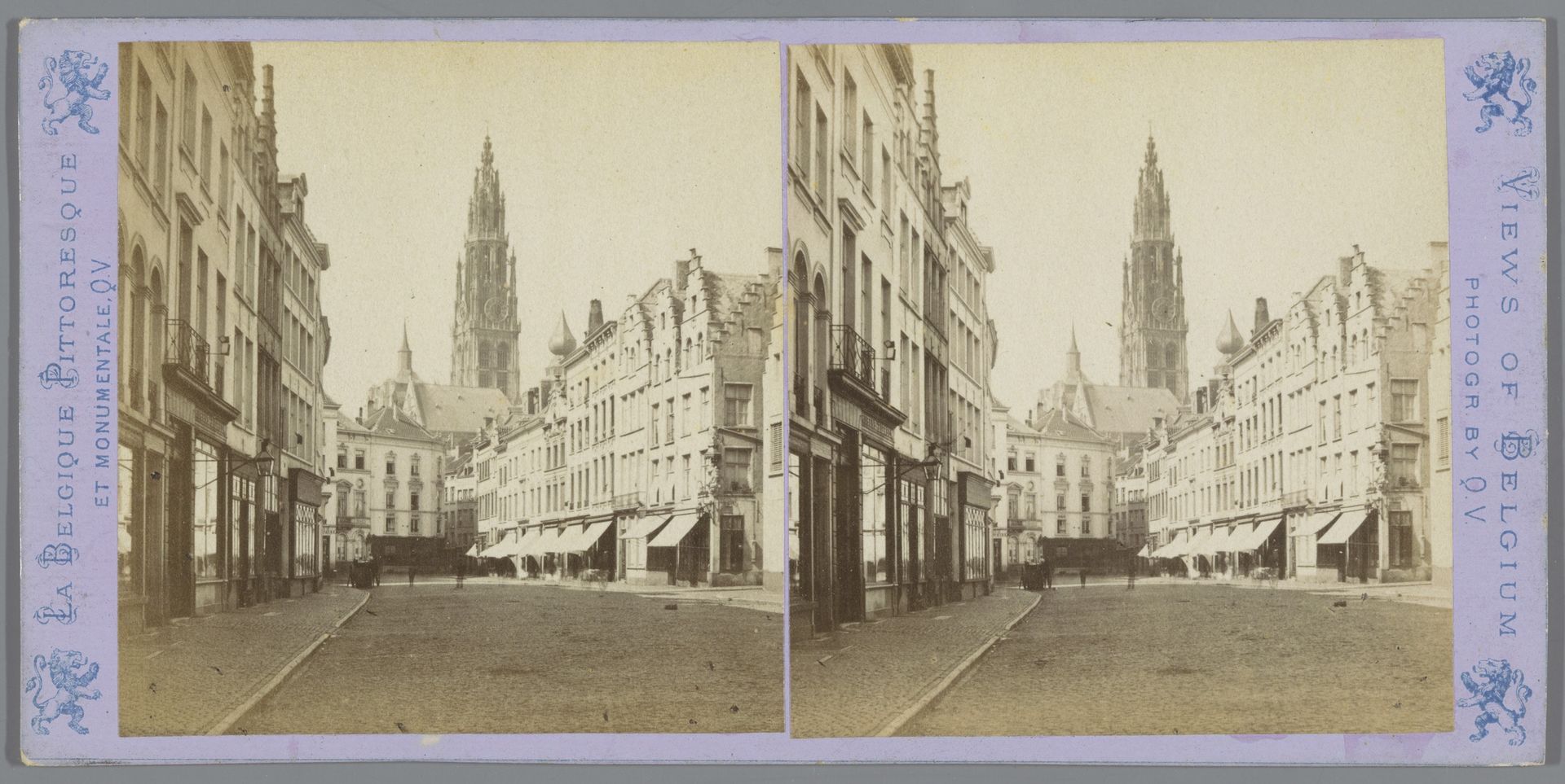 Gezicht op de toren van de Onze-Lieve-Vrouwekathedraal, gezien vanaf de Grasmarkt Straat in Antwerpen by Jules Hippolyte Quéval