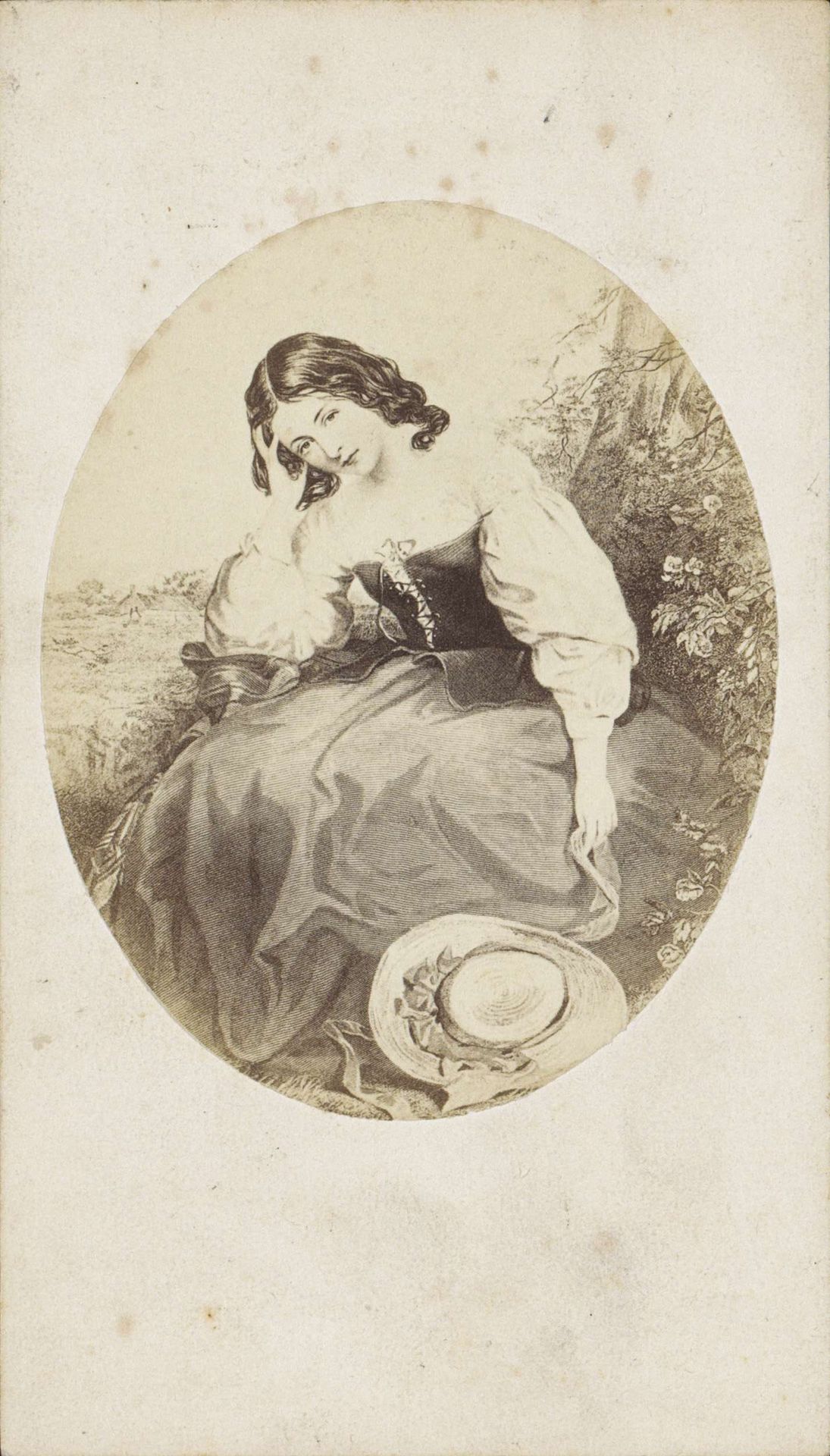 Fotoreproductie van (vermoedelijk) een prent van een jonge vrouw by Andries Jager