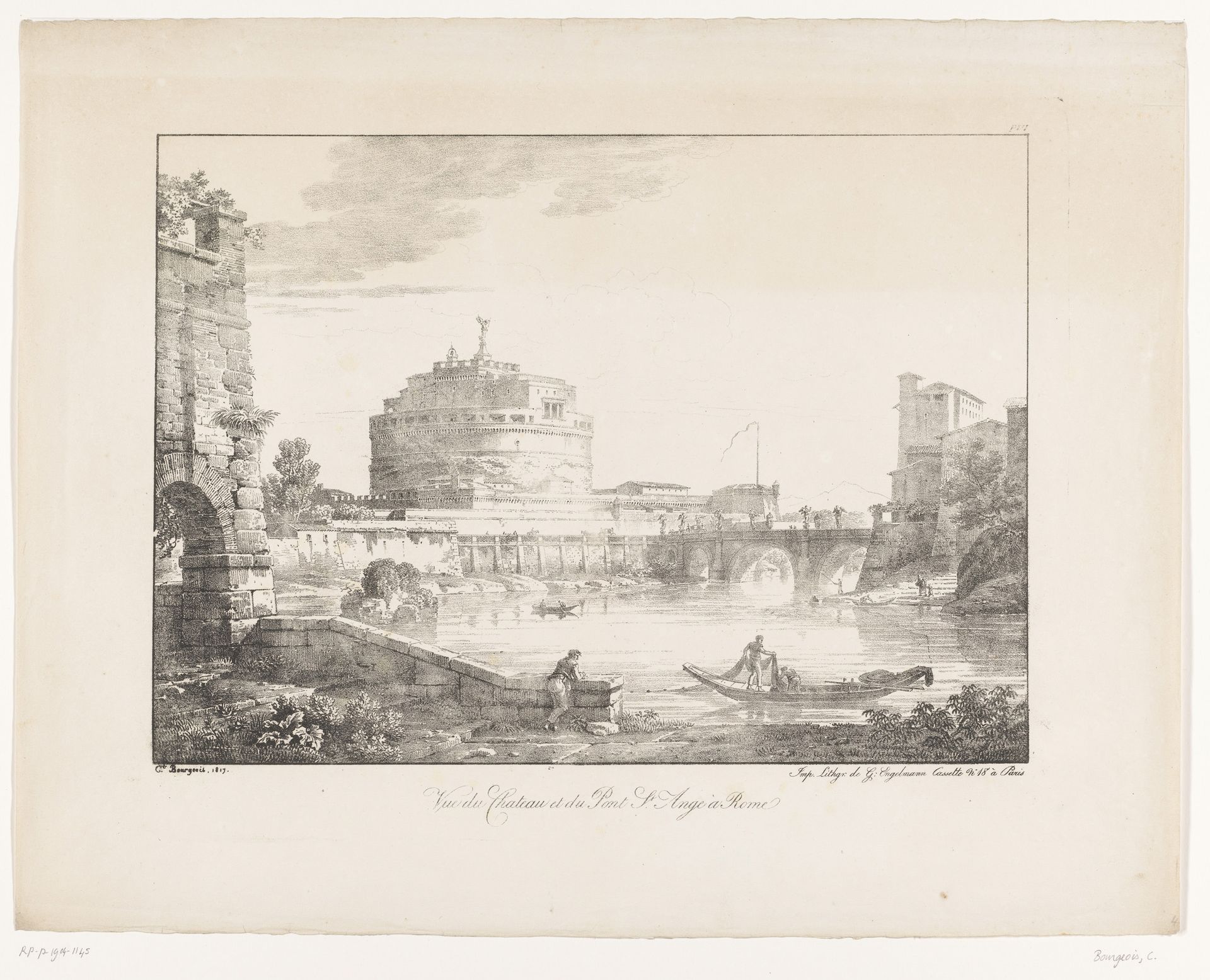 Zicht op de Engelenburcht met de Engelenbrug te Rome by Constant Bourgeois