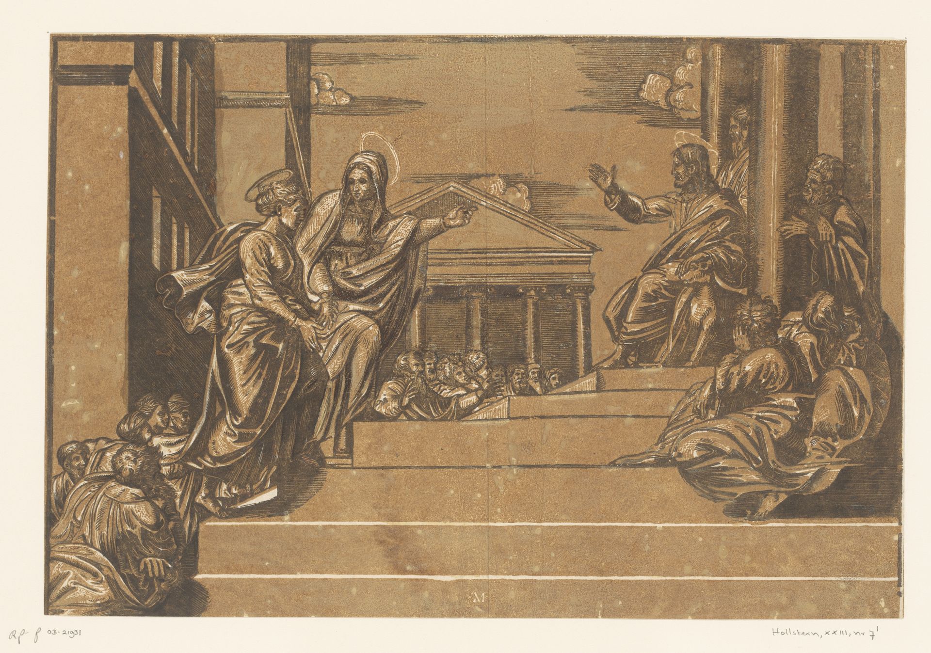 Marta leidt Maria Magdalena naar de tempel by Georg Matheus