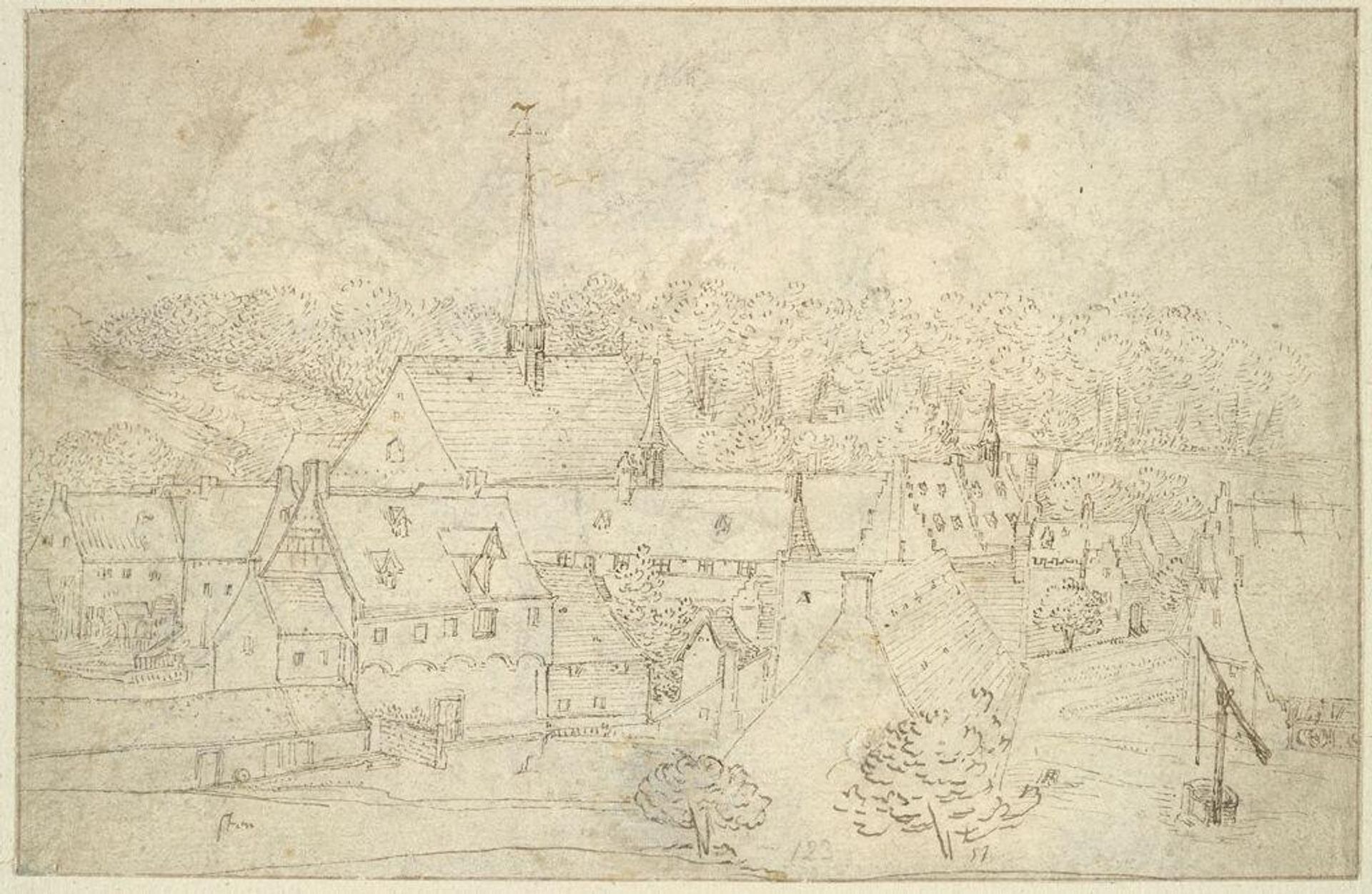 View of a Town; verso: Two Battlescenes and Landscape by Follower of Pieter Bruegel, the Elder