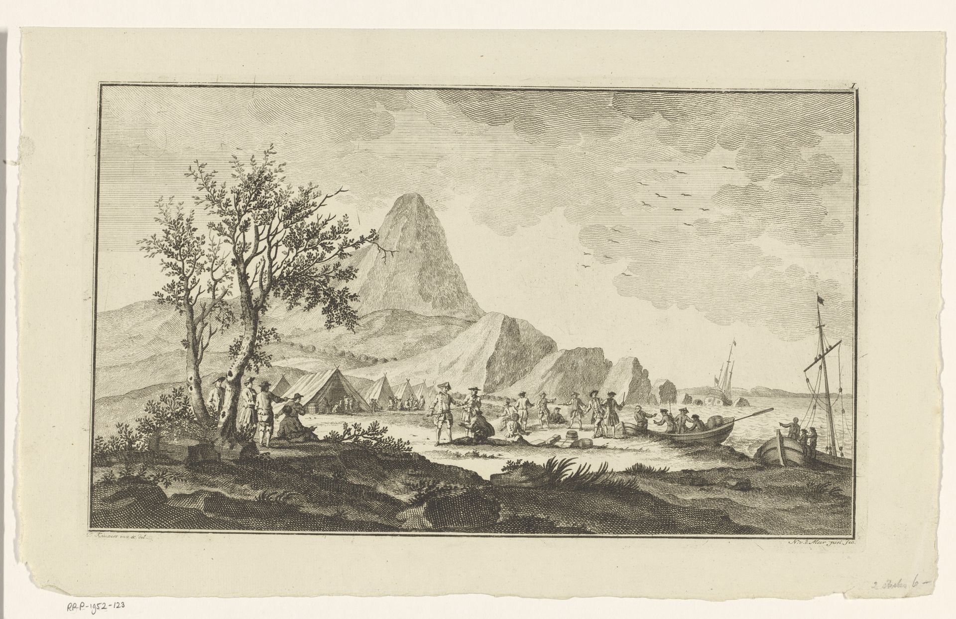 Aankomst aan land by Noach van der (II) Meer