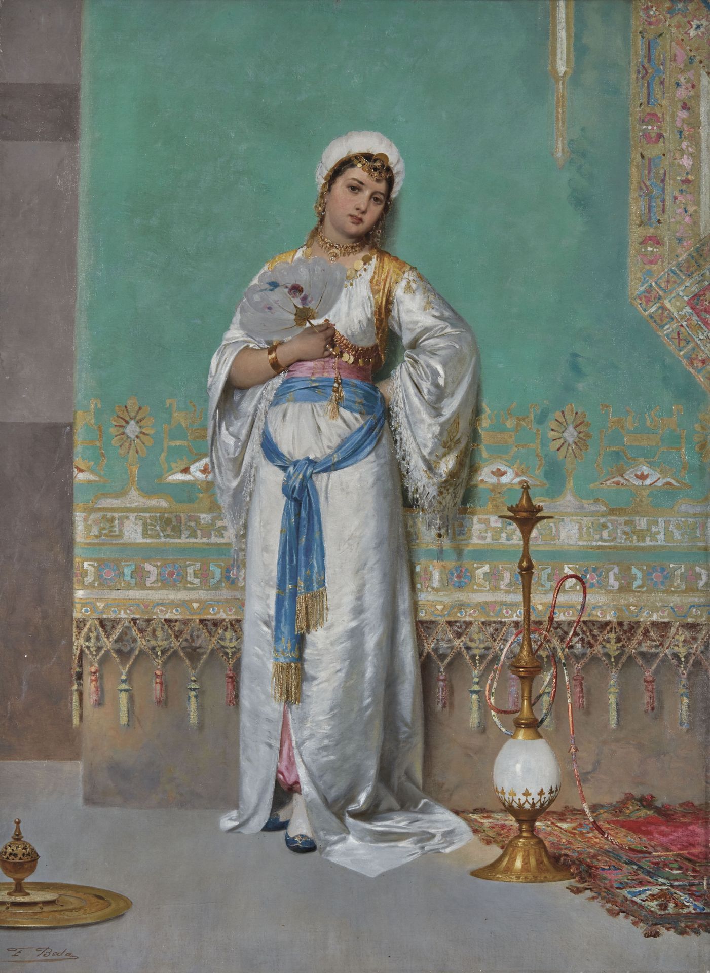 Portrait of an oriental woman with a fan by Francesco Beda