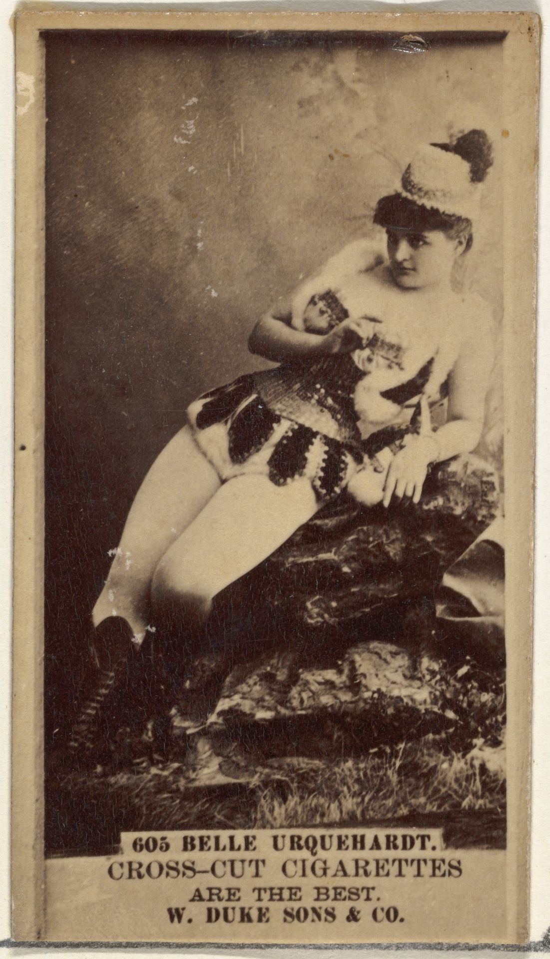 Card Number 605, Belle Urquehardt, from the Actors and Actresses series (N145-3) issued by Duke Sons & Co. to promote Cross Cut Cigarettes by W. Duke, Sons & Co.