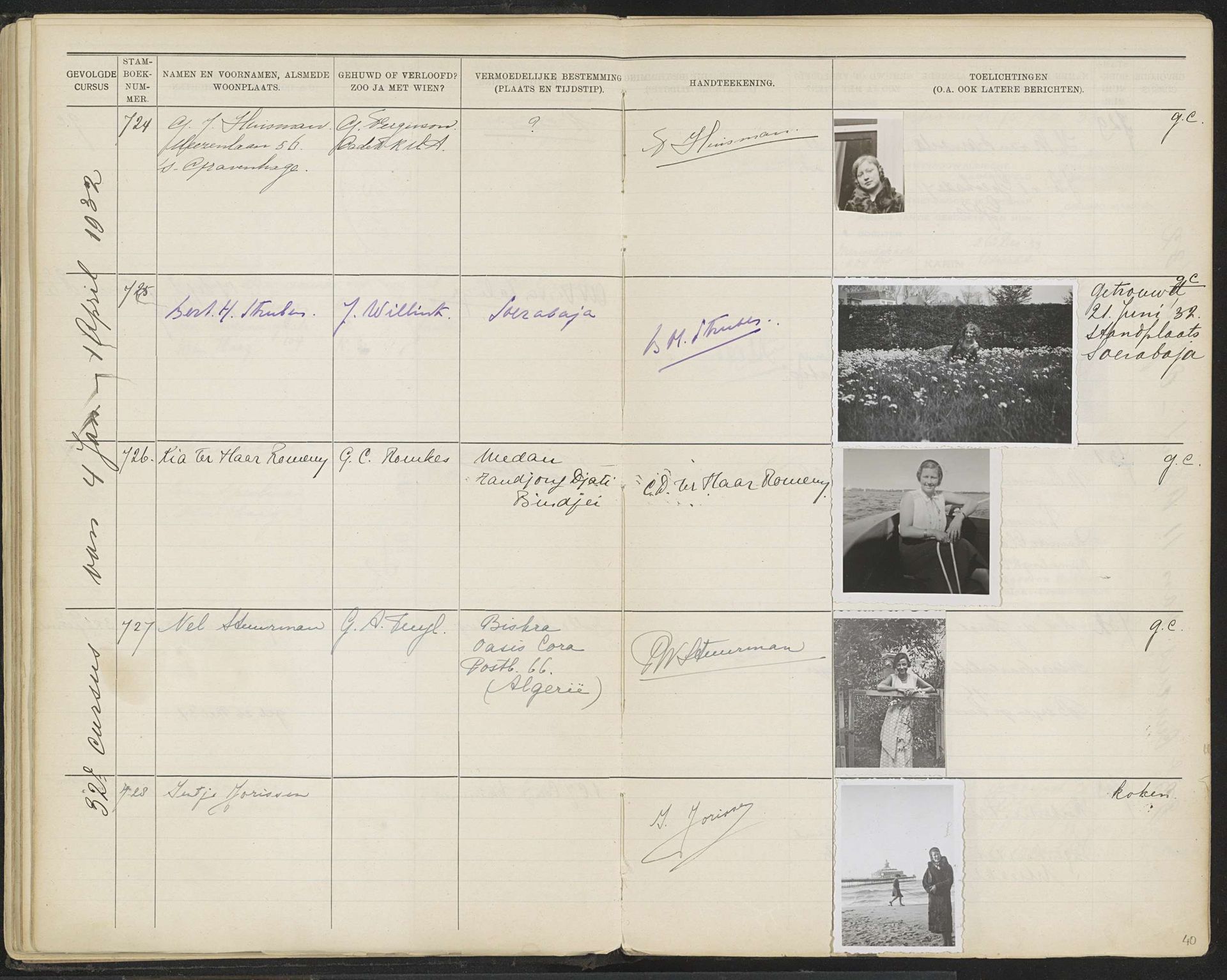 Blad 40 uit Stamboek van de leerlingen der Koloniale School voor Meisjes en Vrouwen te 's-Gravenhage deel II (1930-1949) by Anonymous