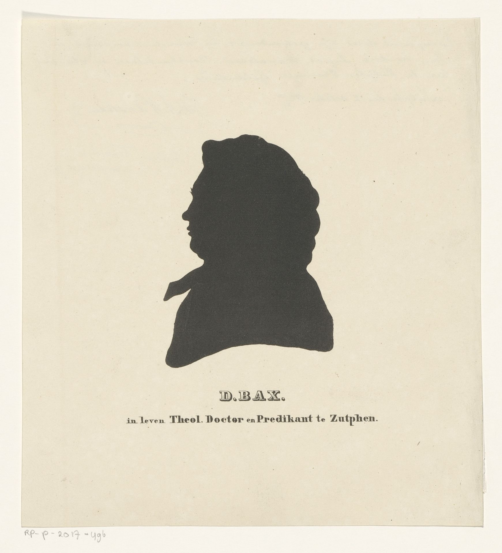 Silhouetportret van theoloog en predikant Dirk Bax by Jan Hendrik August Wansleven