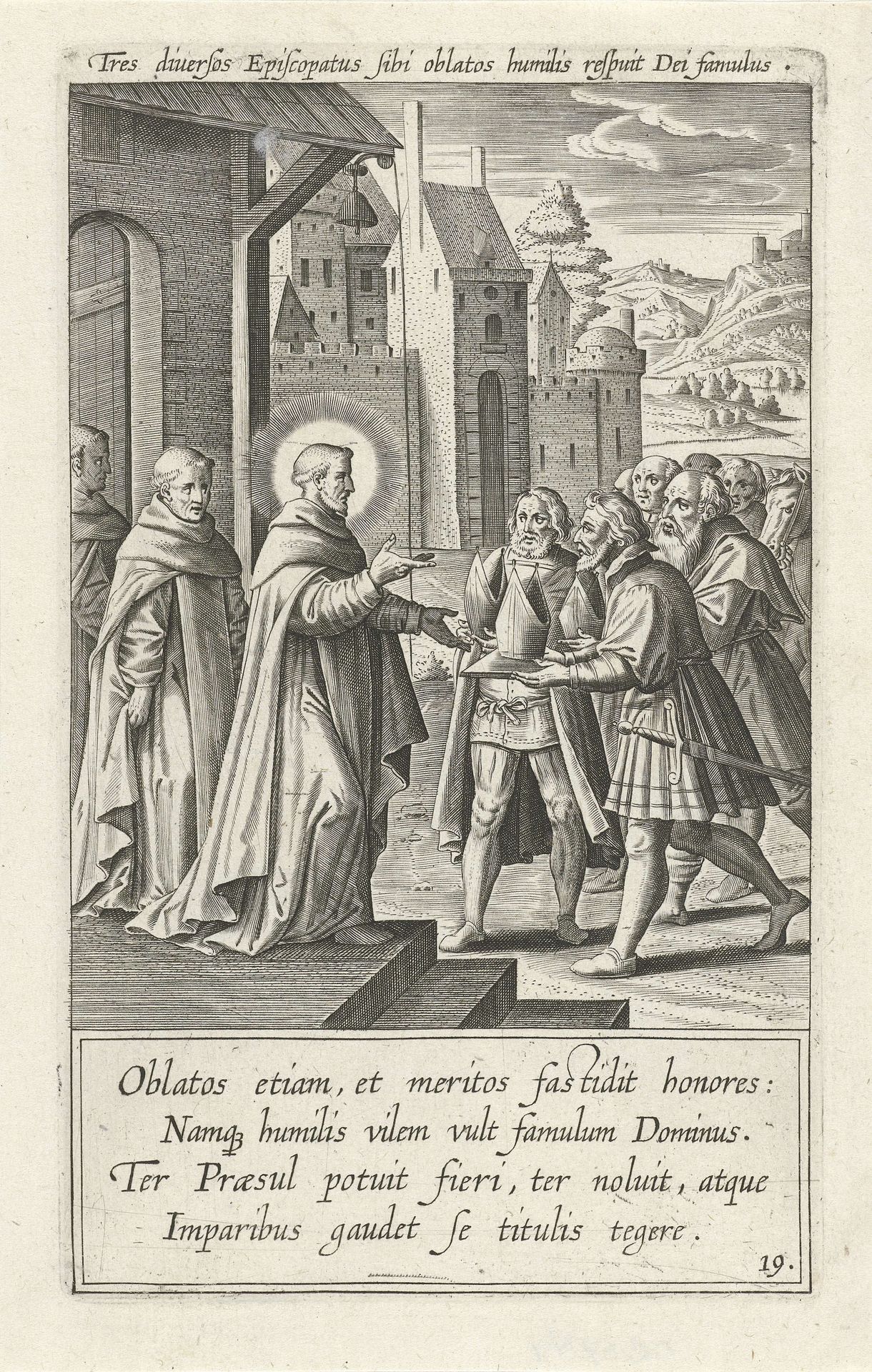 Heilige Dominicus weigert de bisschopszetel van Conserano by Theodoor Galle