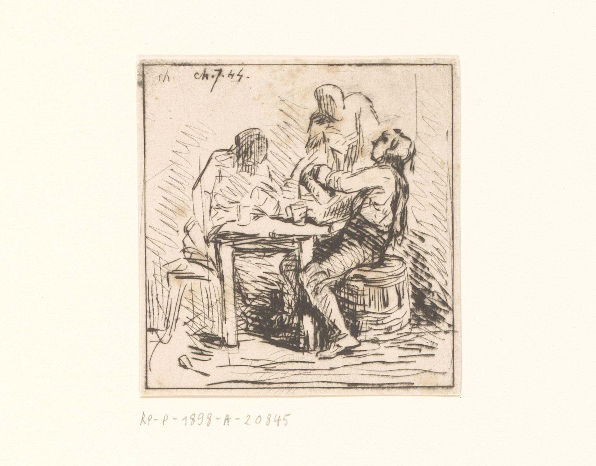 Drie figuren aan een tafel by Charles Jacque