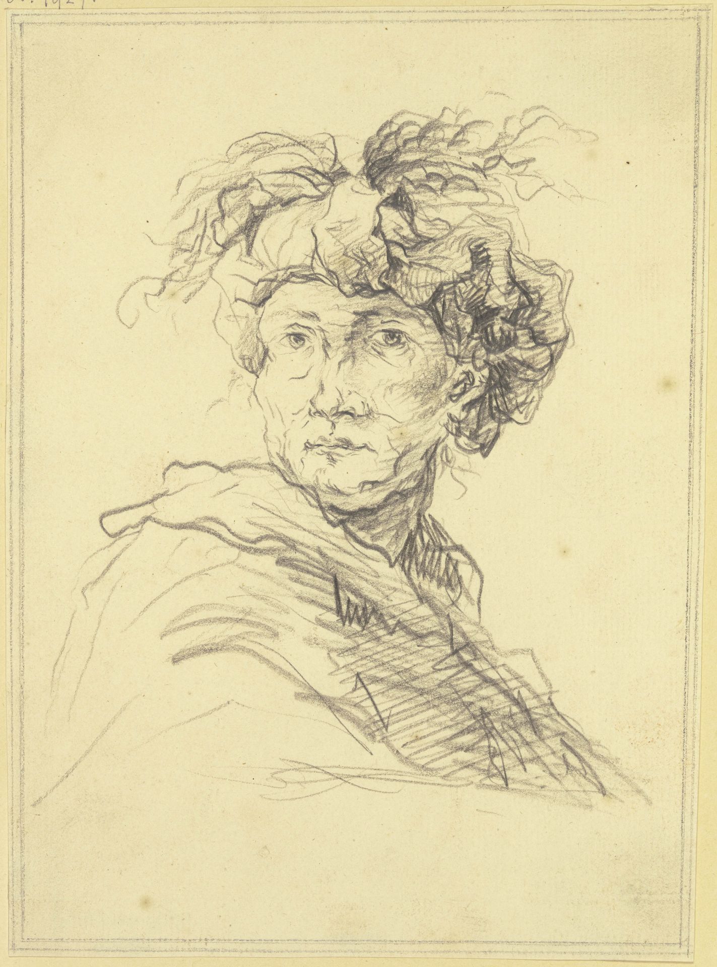 Bartloser Mann in Vorderansicht mit phantastischem Turban by Johann Benjamin Ehrenreich
