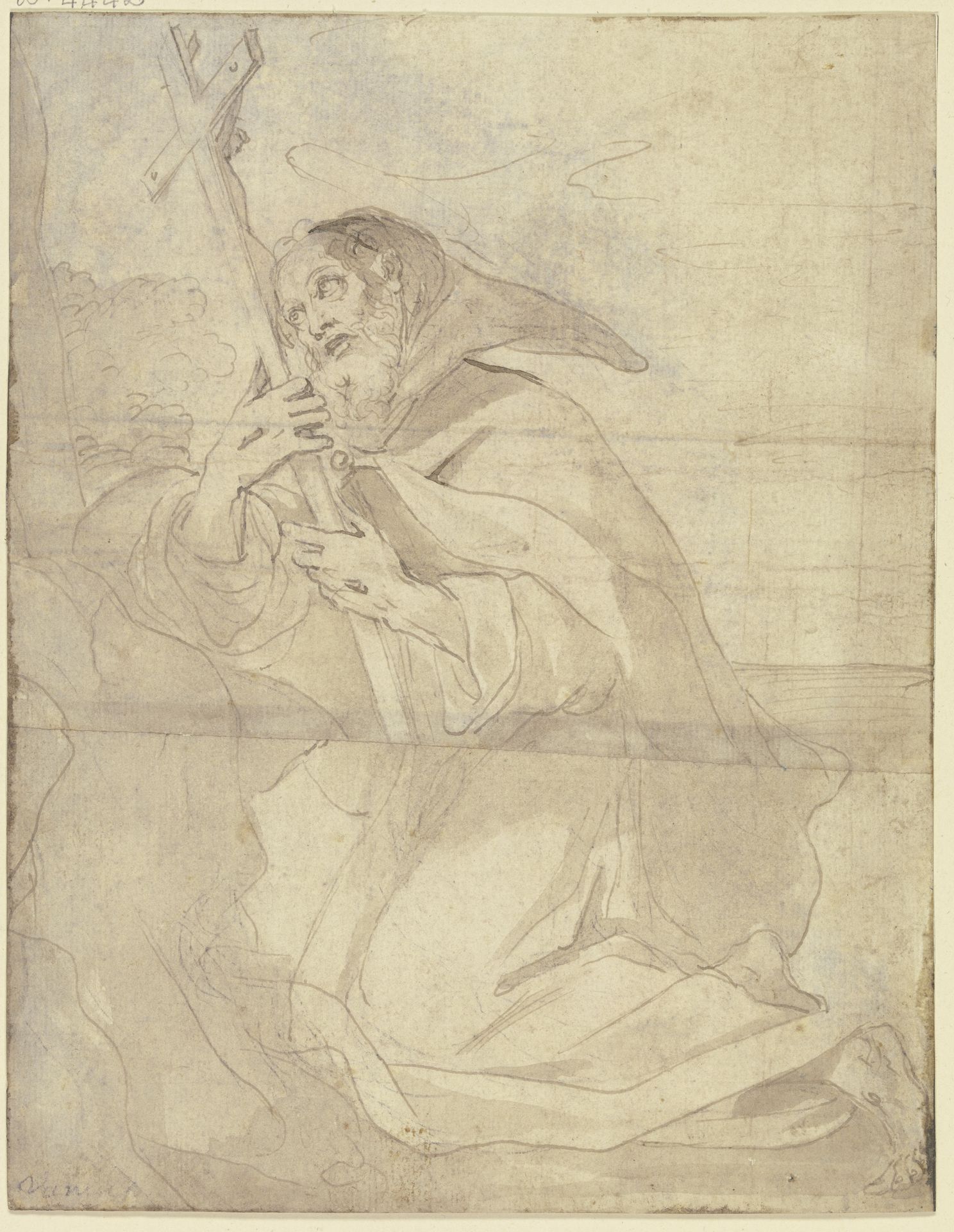 Kniender Heiliger Franziskus, das Kruzifix anbetend by Francesco Vanni