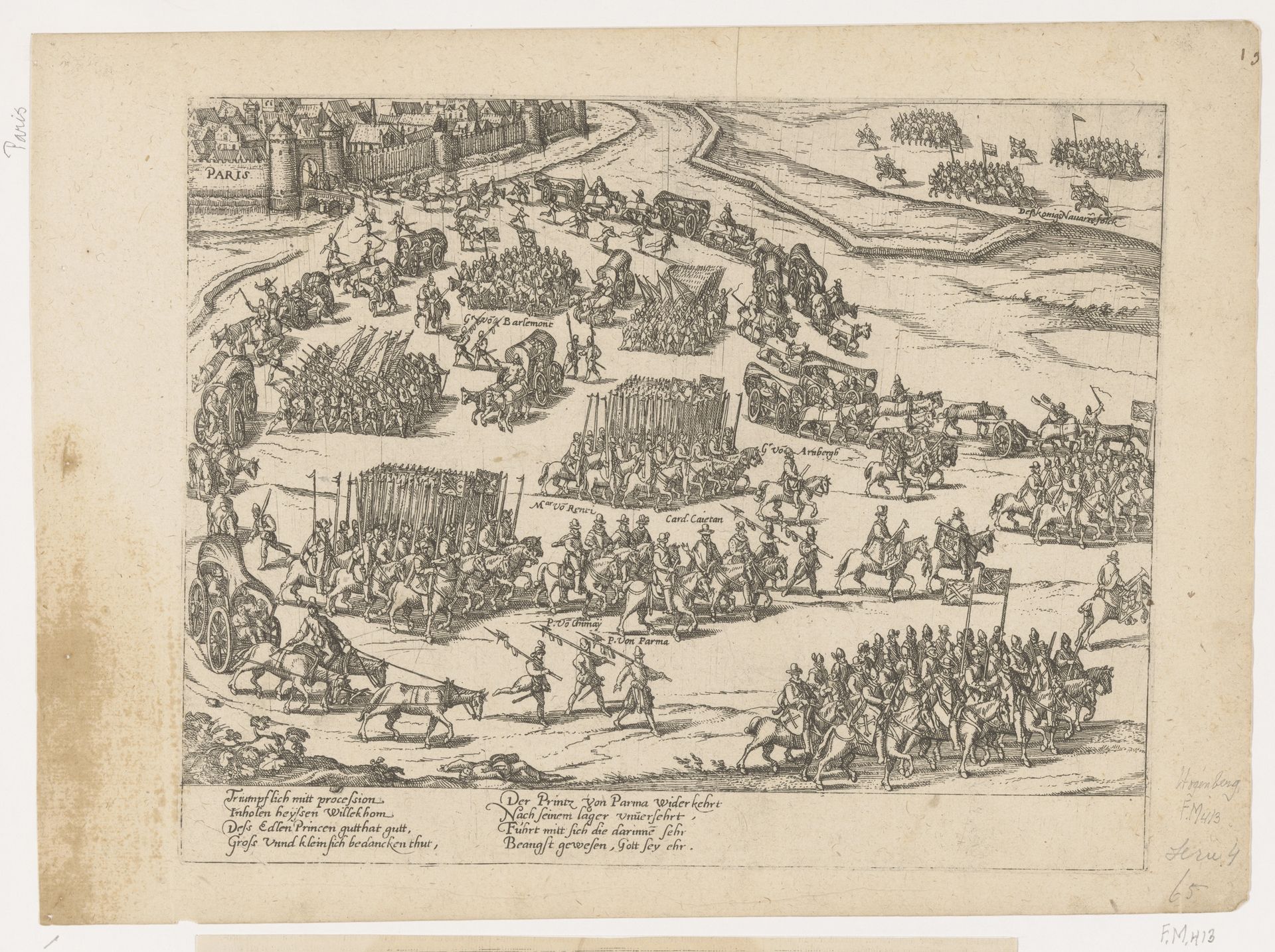 Parma vertrekt uit Parijs, 1590 by Frans Hogenberg