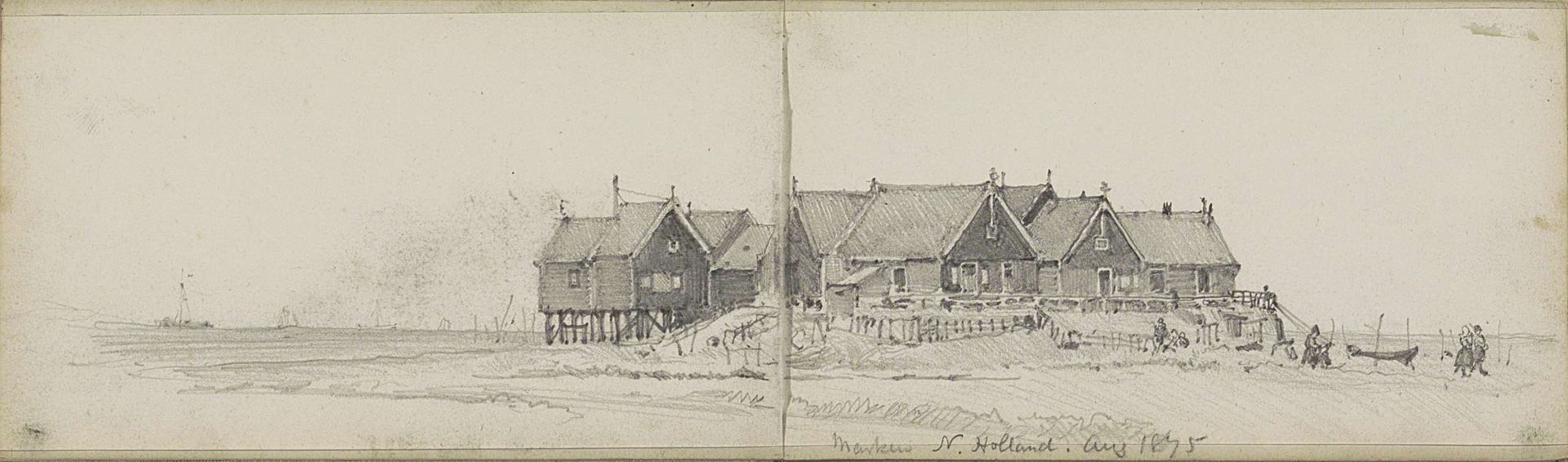 Gezicht op Marken met traditionele huizen op palen by George Clausen