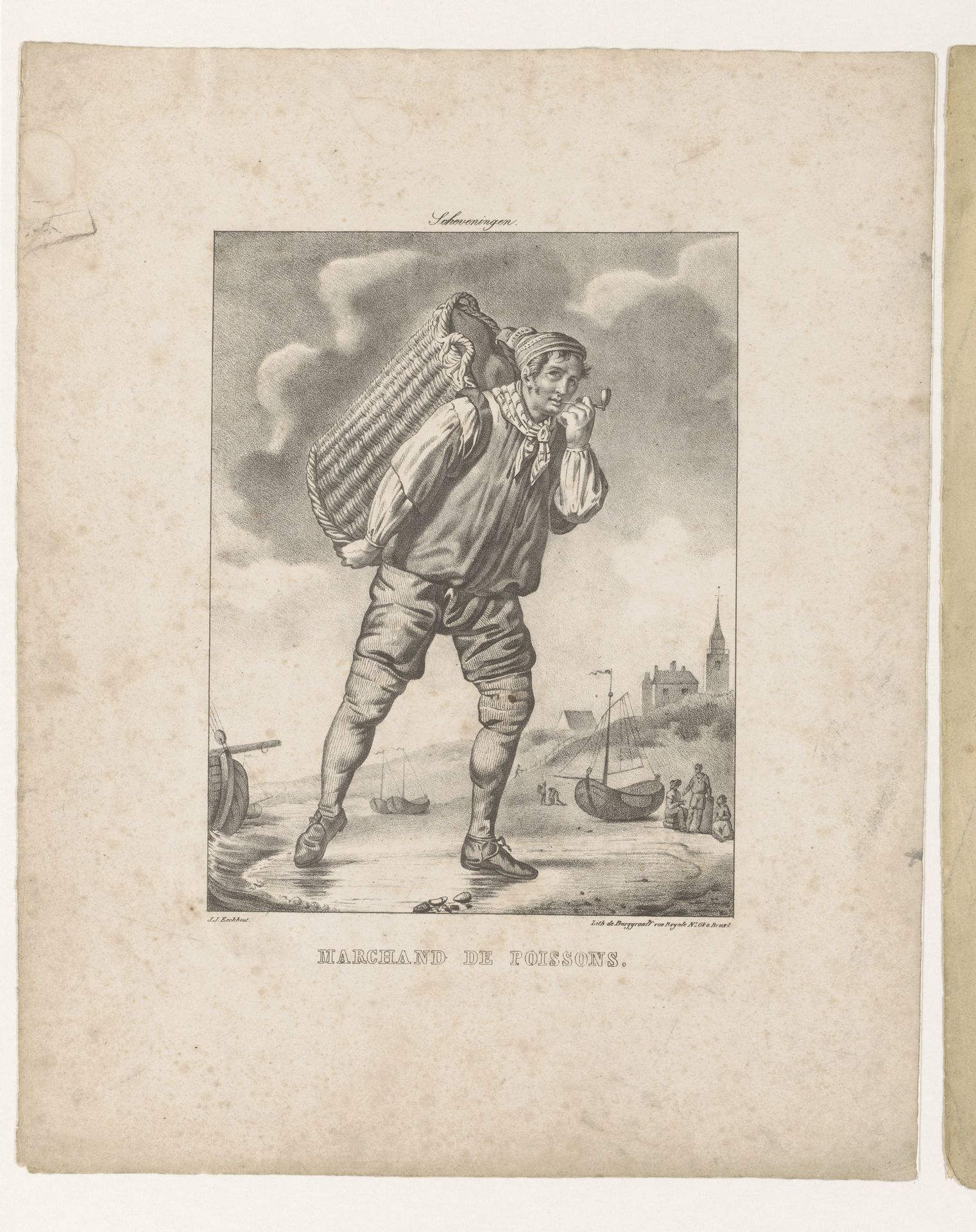 Visverkoper te Scheveningen by Guillaume Philidor Van den Burggraaff