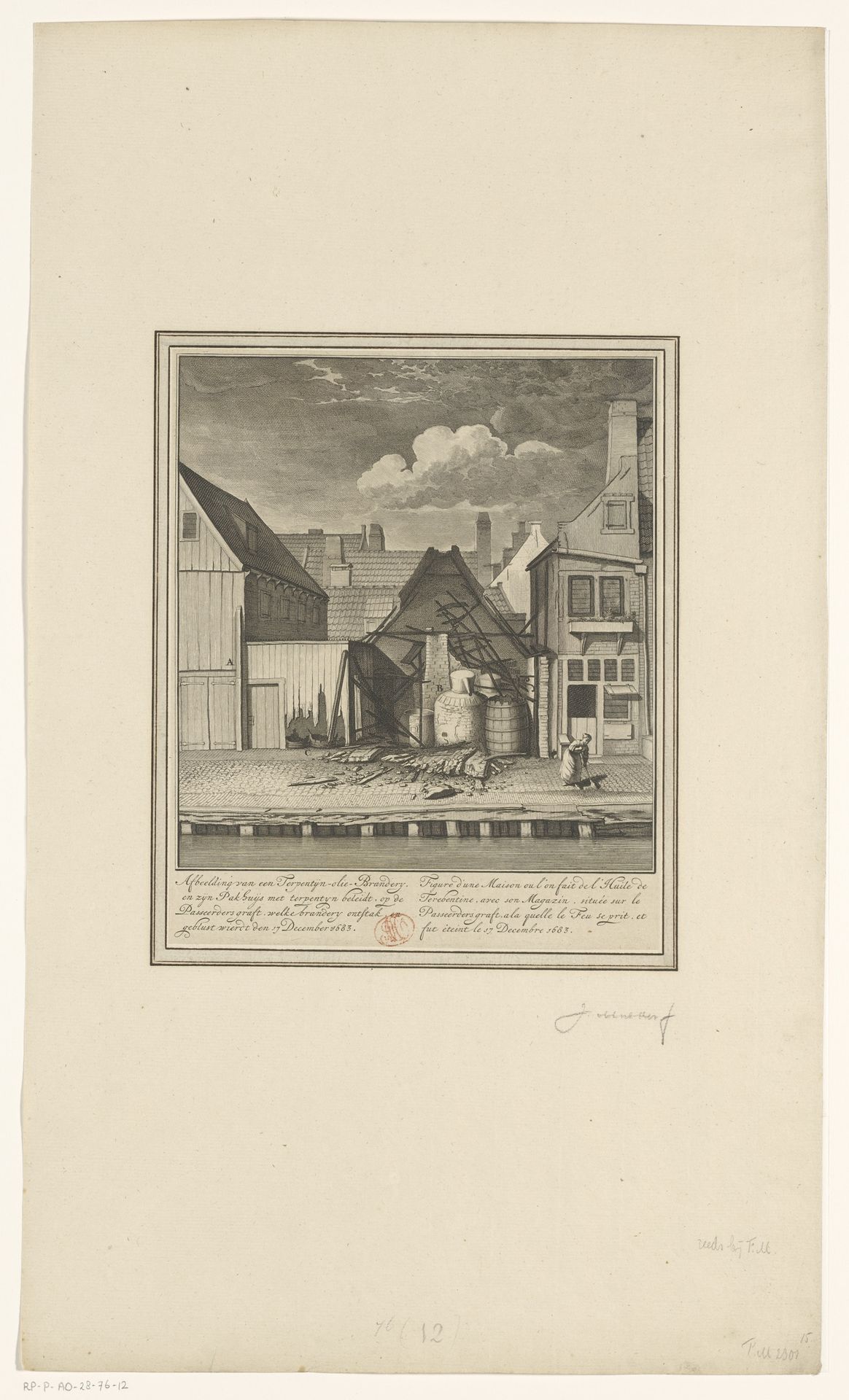 Ruïne van een half afgebrande terpentijnoliebranderij op de Passeerdersgracht, 1683 by Jan van der Heyden