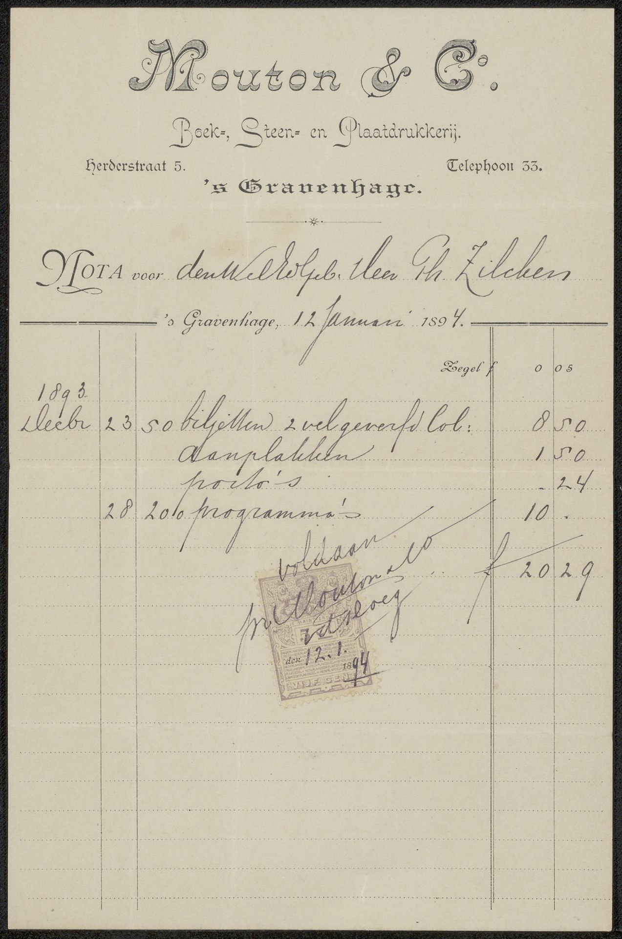 Nota aan Philip Zilcken by Mouton & Co.