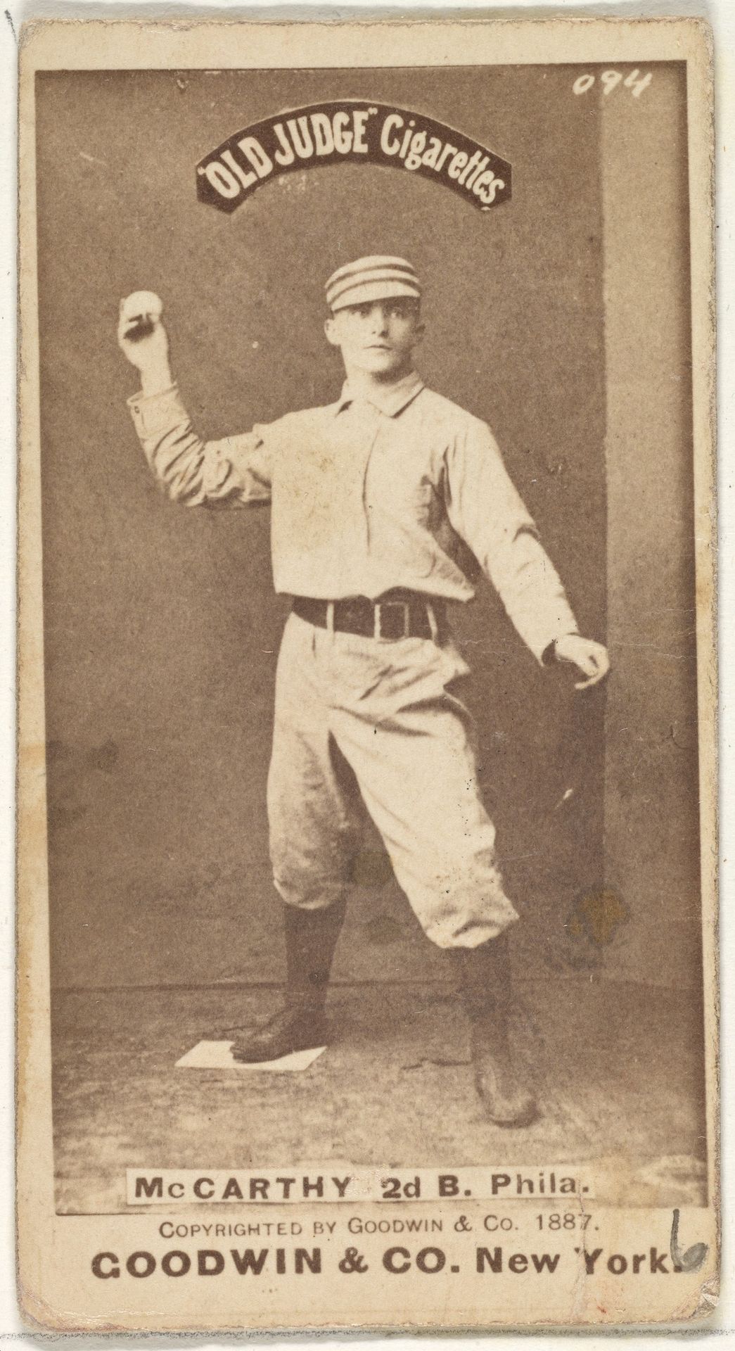Thomas Francis Michael "Tommy" McCarthy, 2nd Base, Philadelphia, from the Old Judge series (N172) for Old Judge Cigarettes by Goodwin & Company