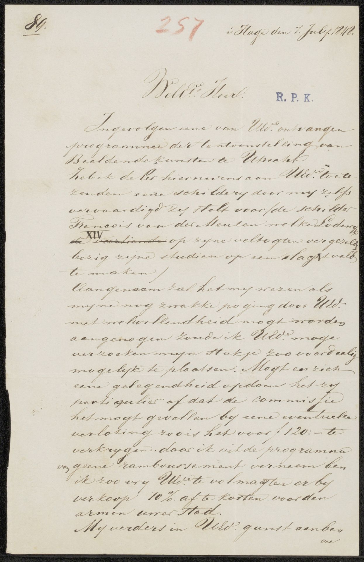 Brief aan de commissie van de Tentoonstelling van Levende Meesters in Utrecht by Johan Coenraad Leich
